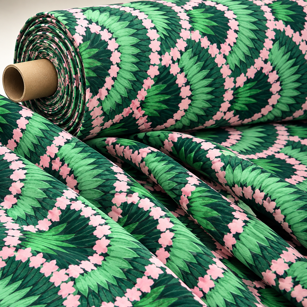 Floral Leaf Pattern Crepe Fabric by Yard