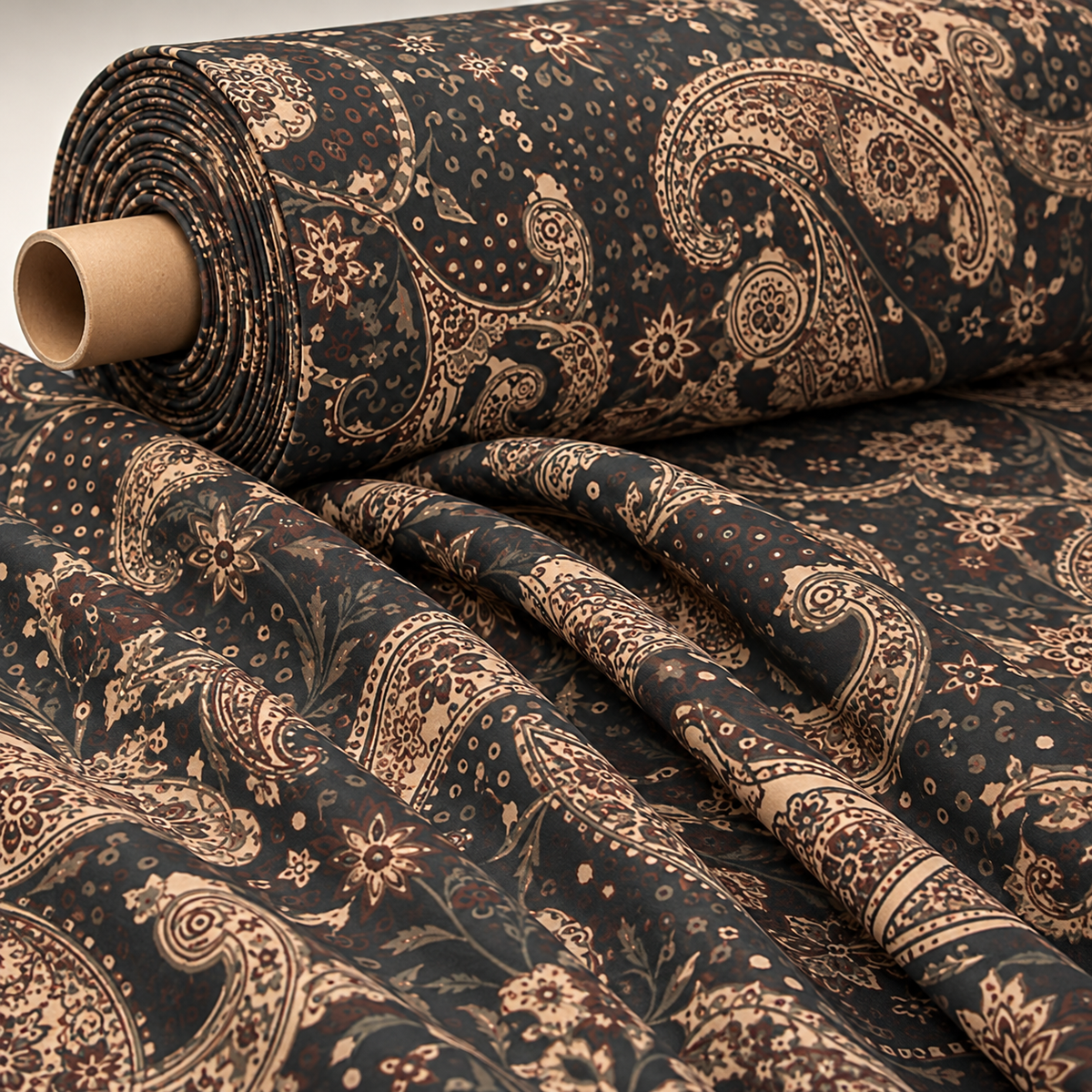 Dark Brown Paisley Fabric by the Yard