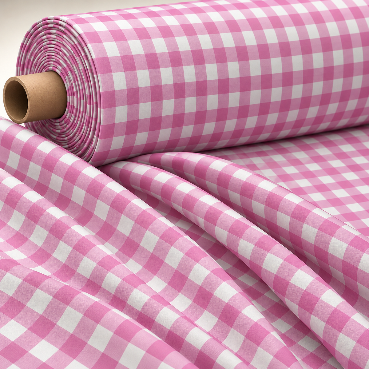 Pink White Plaid Fabric by Yard