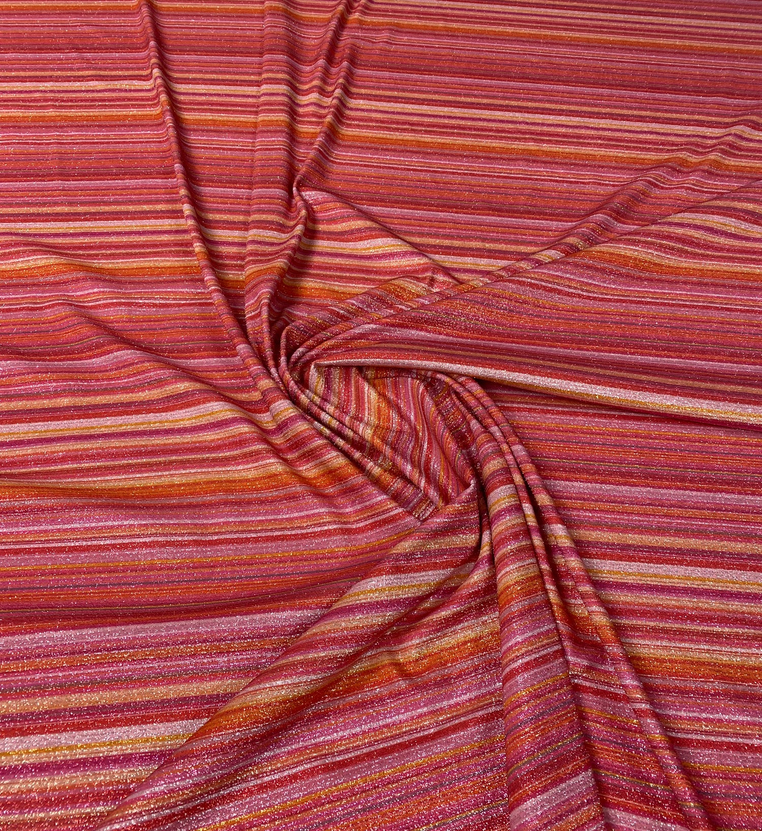 Striped Lurex Fabric in Pink and Orange Metallic Shine