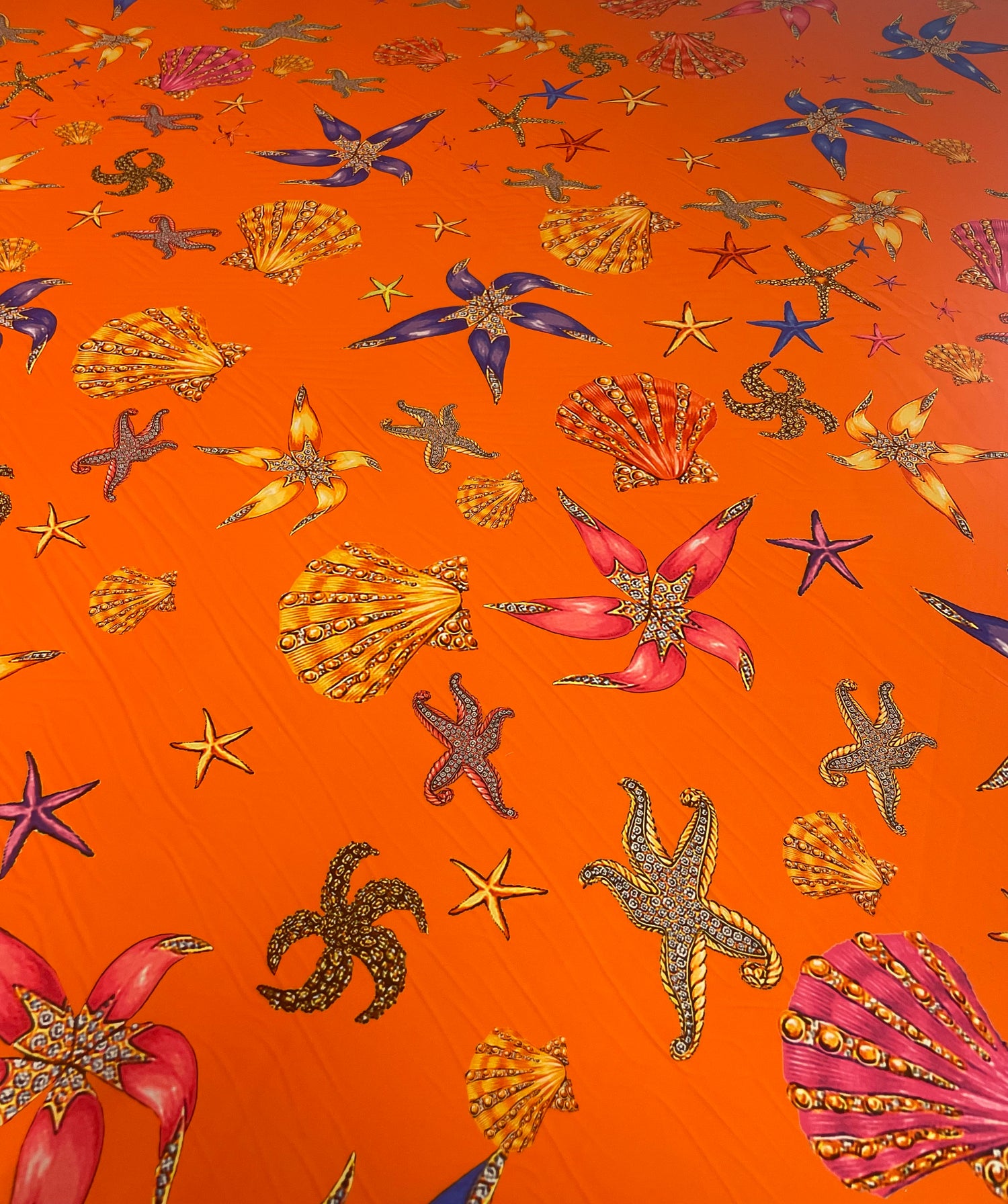 Tropical Starfish & Seashell Crepe Fabric by the Yard