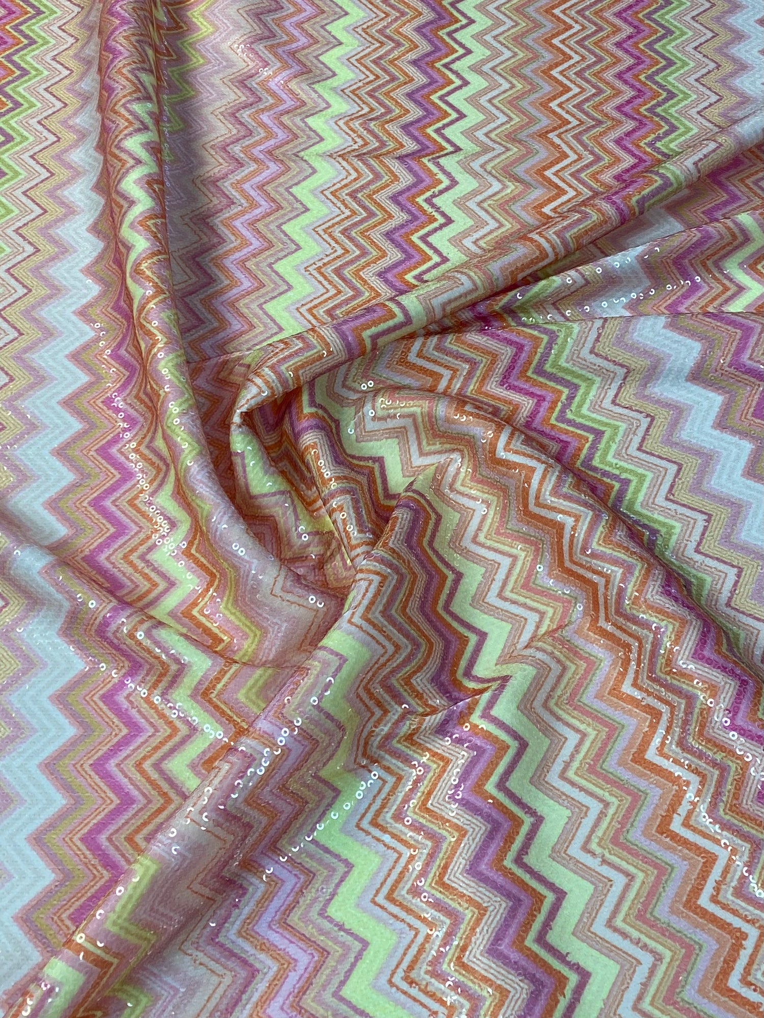Pink Gold Zigzag Shimmer Sequin Fabric by the Yard
