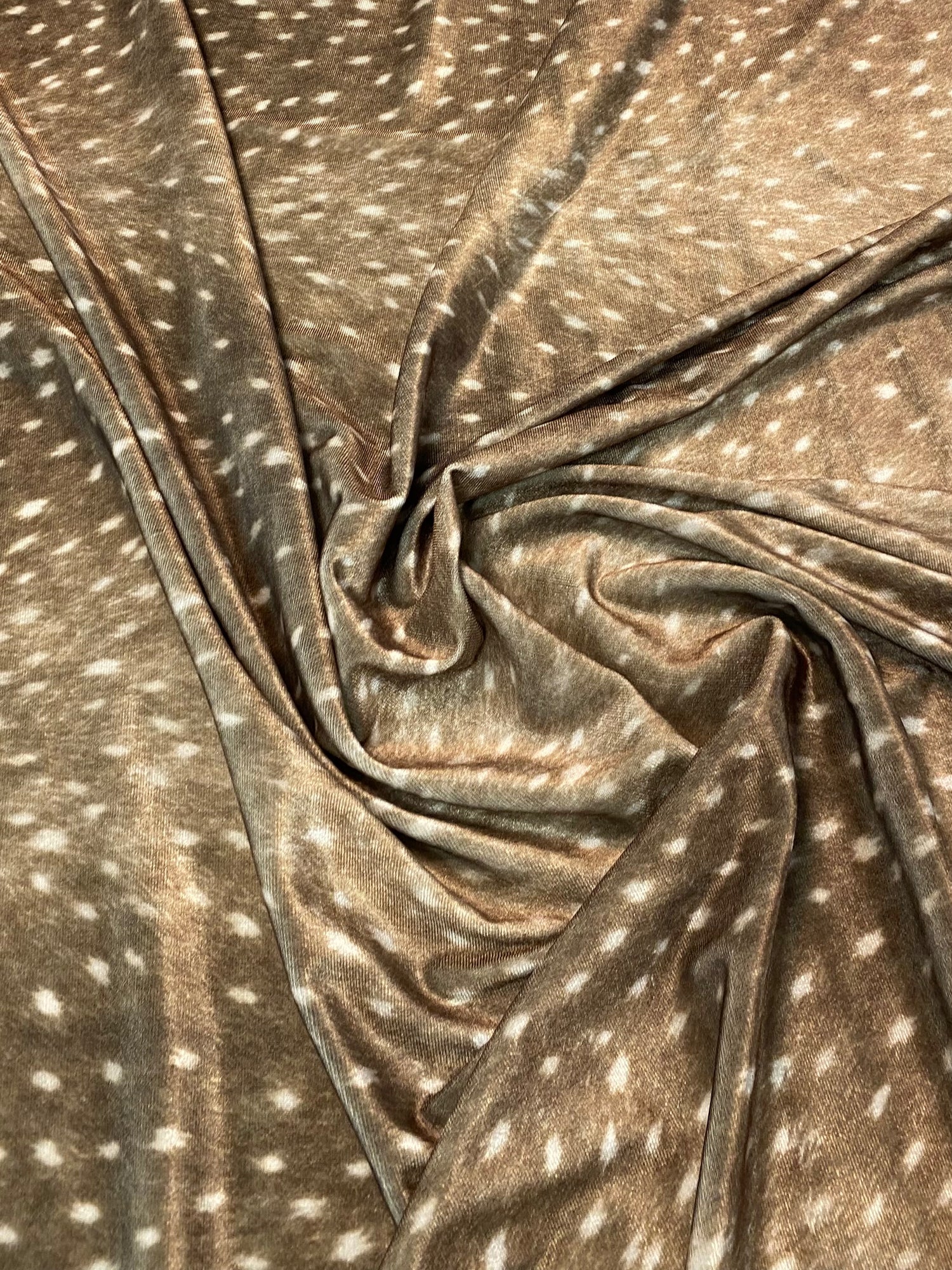Taupe Fawn Deer Stretch Velvet Fabric by the Yard