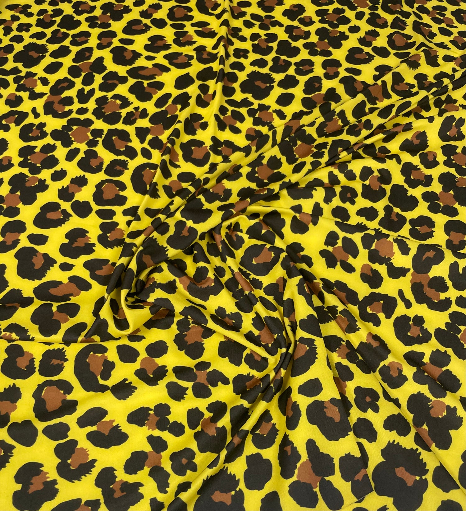 Yellow Leopard Print Lycra Stretch Fabric by the Yard