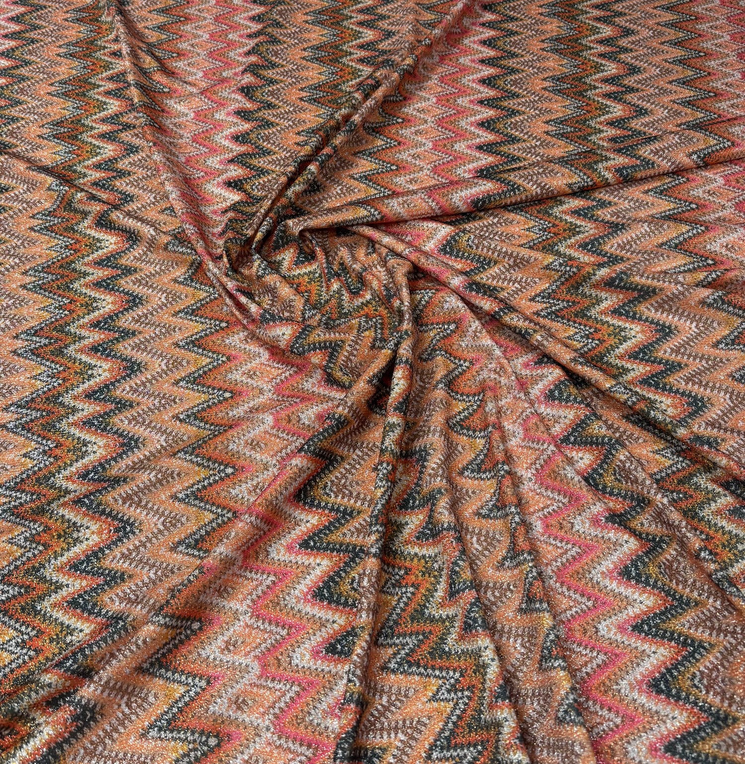 Textured Metallic Lurex Fabric Zigzag Earthy Tones by the Yard