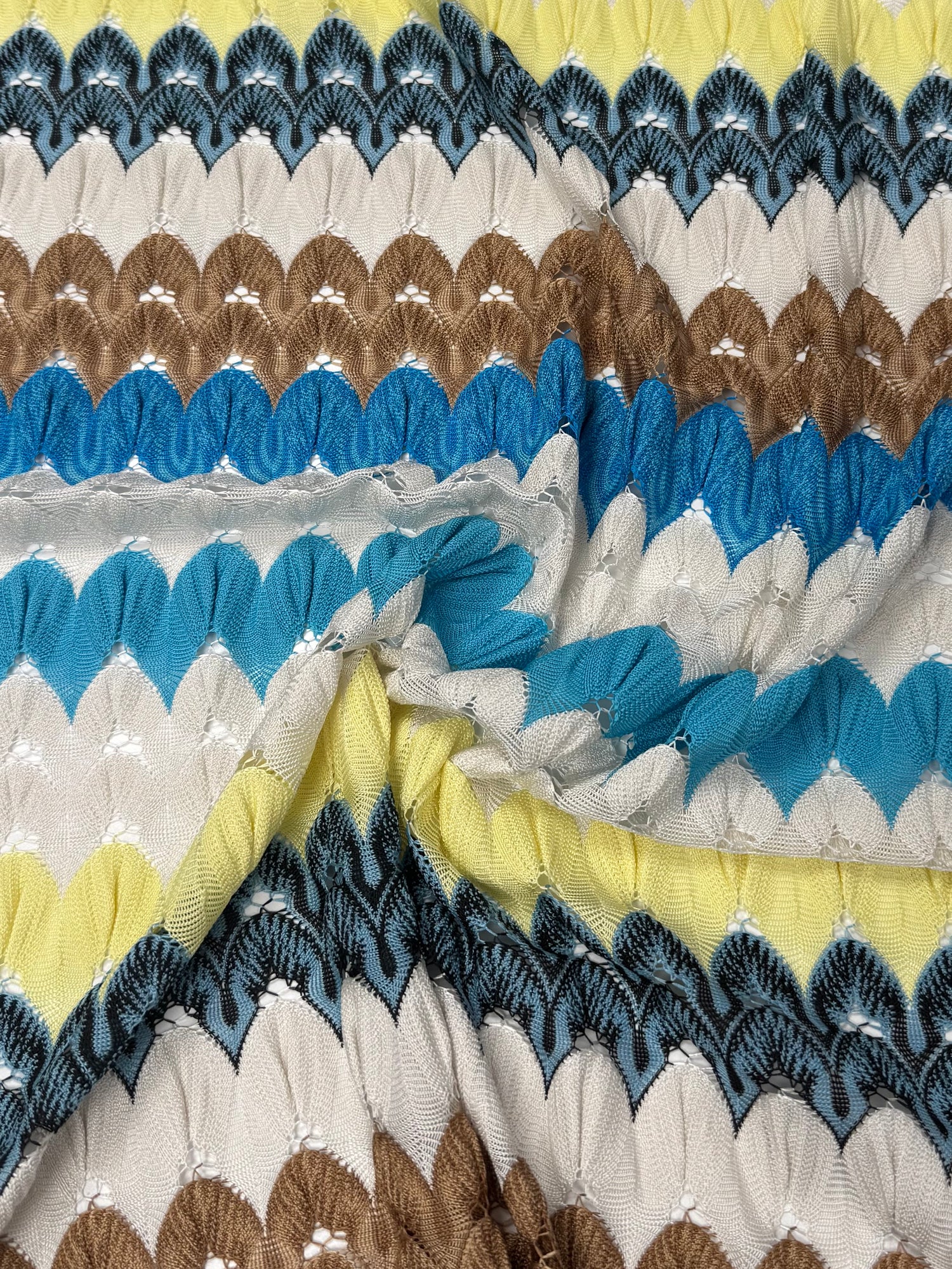 Multicolor Scallop Pattern Mesh Knit Fabric by the Yard