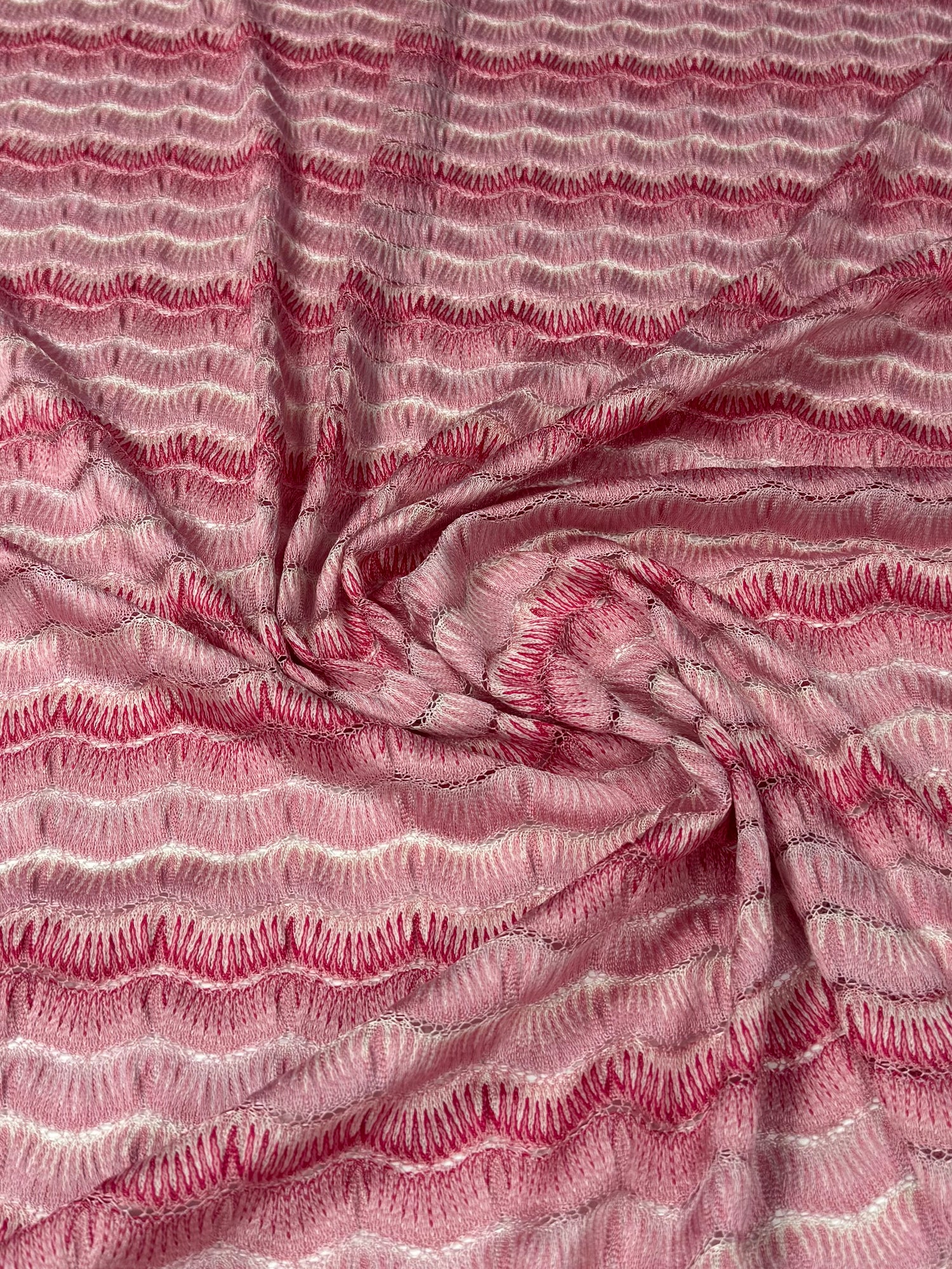 Pink Wave Pattern Mesh Knit Fabric by the Yard