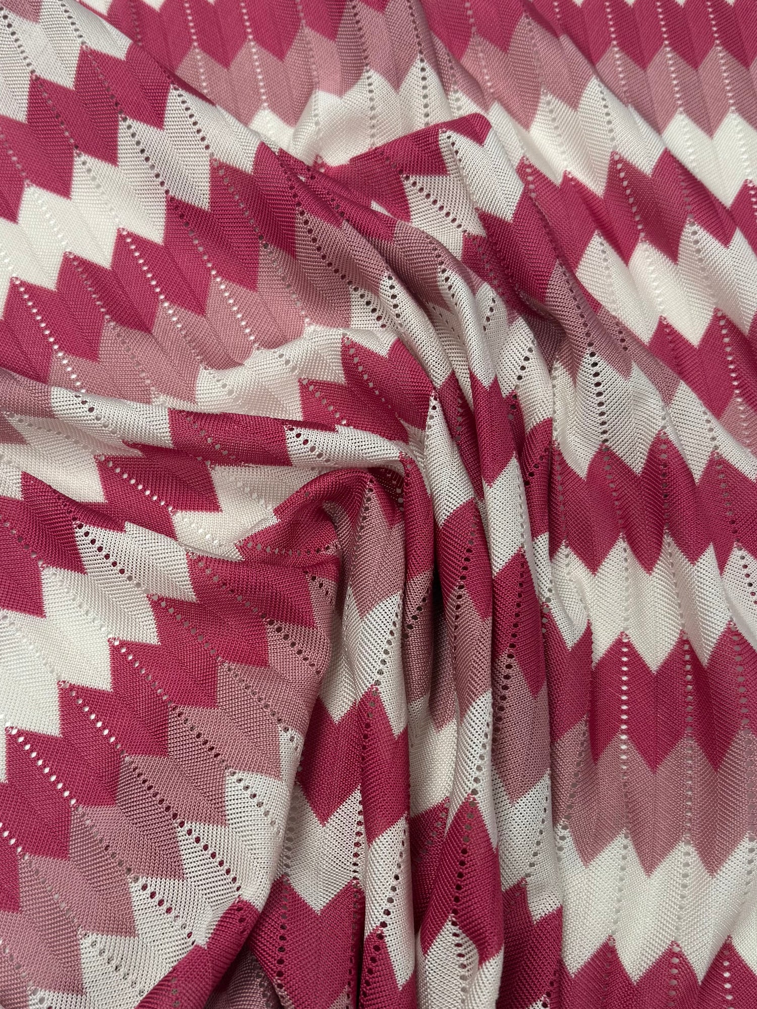 Pink Zigzag Mesh Knit Fabric by the Yard