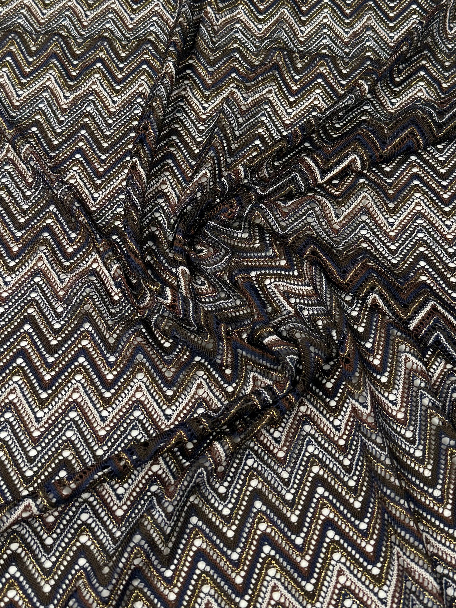 Monochrome Zigzag Mesh Knit Fabric by the Yard