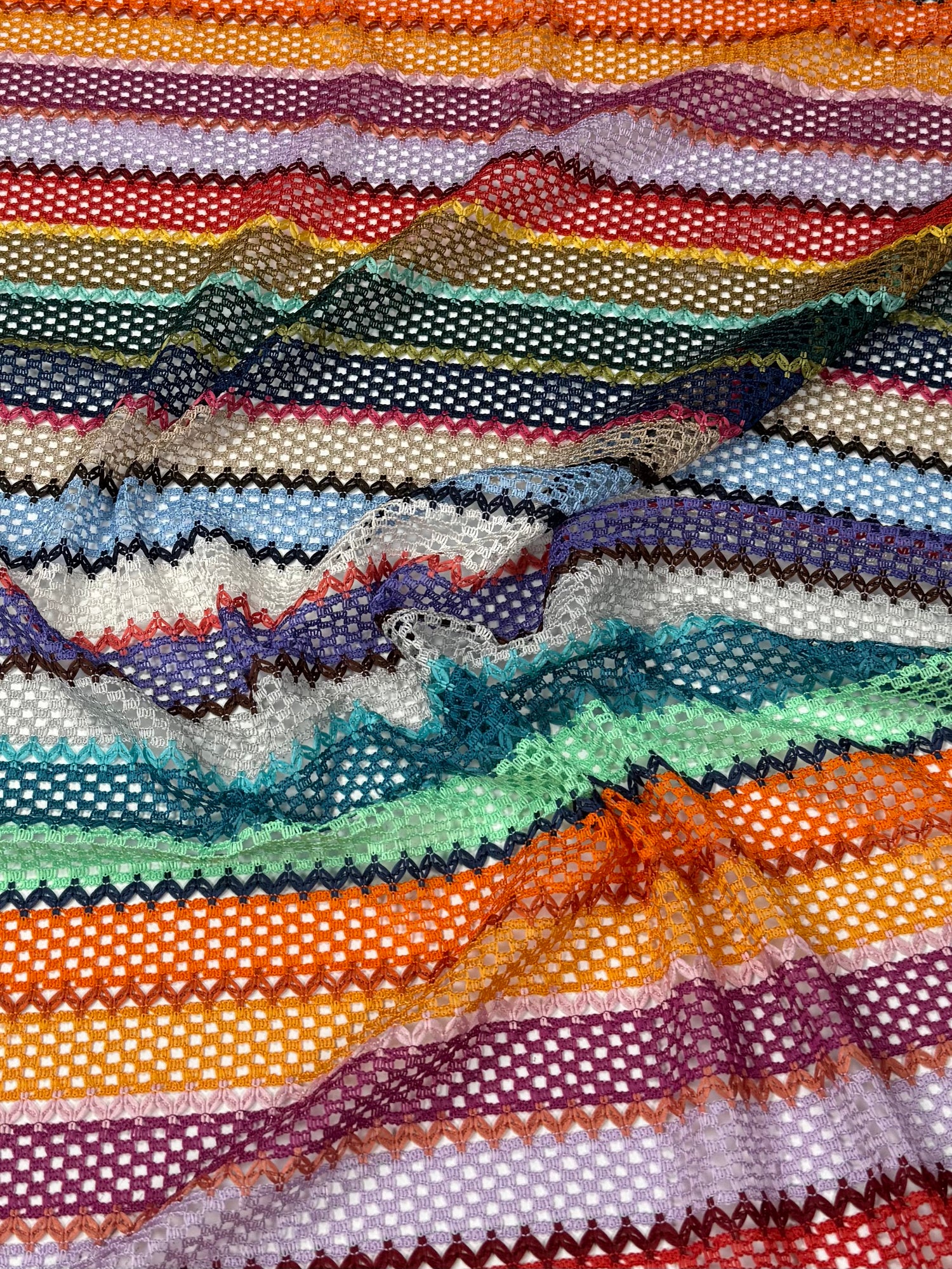 Multicolor Striped Mesh Knit Fabric by the Yard