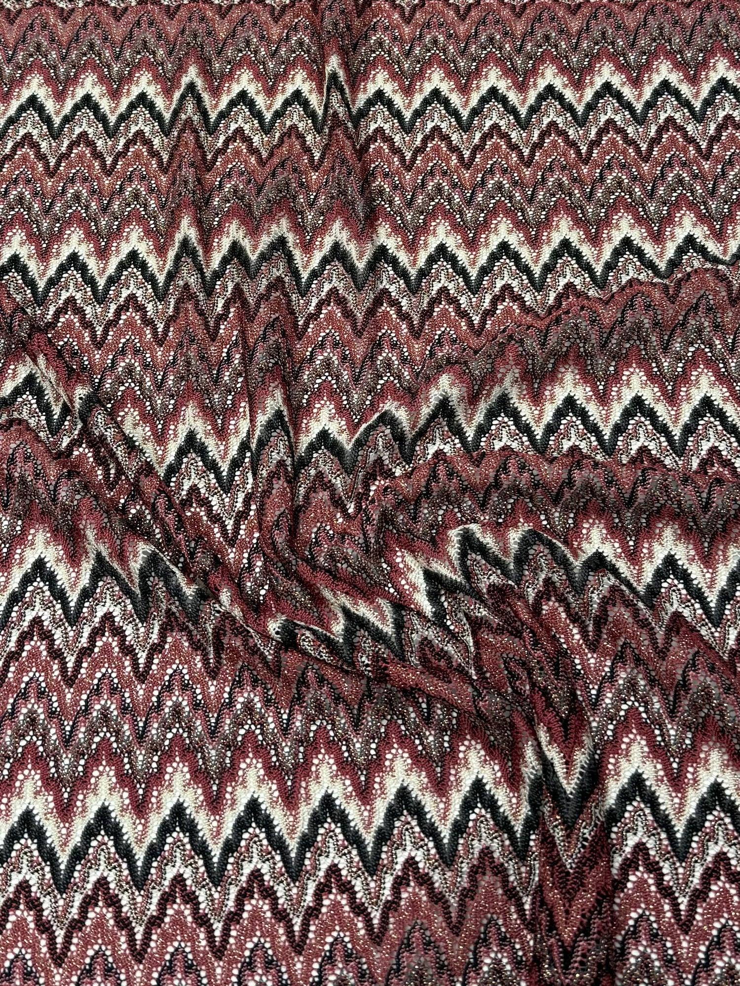 Burgundy Zigzag Metallic Mesh Knit Fabric by the Yard