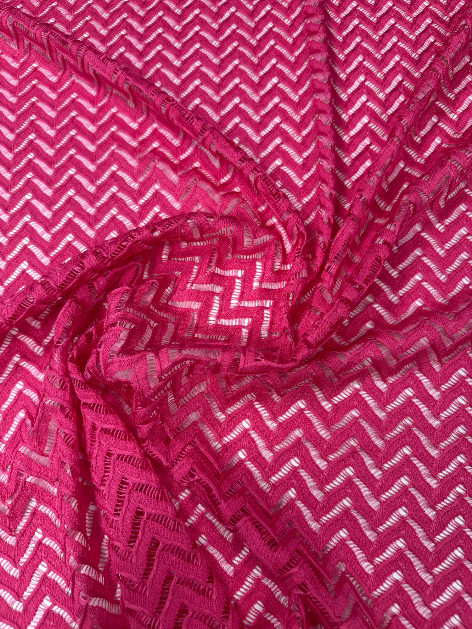 Hot Pink Zigzag Mesh Knit Fabric by the Yard