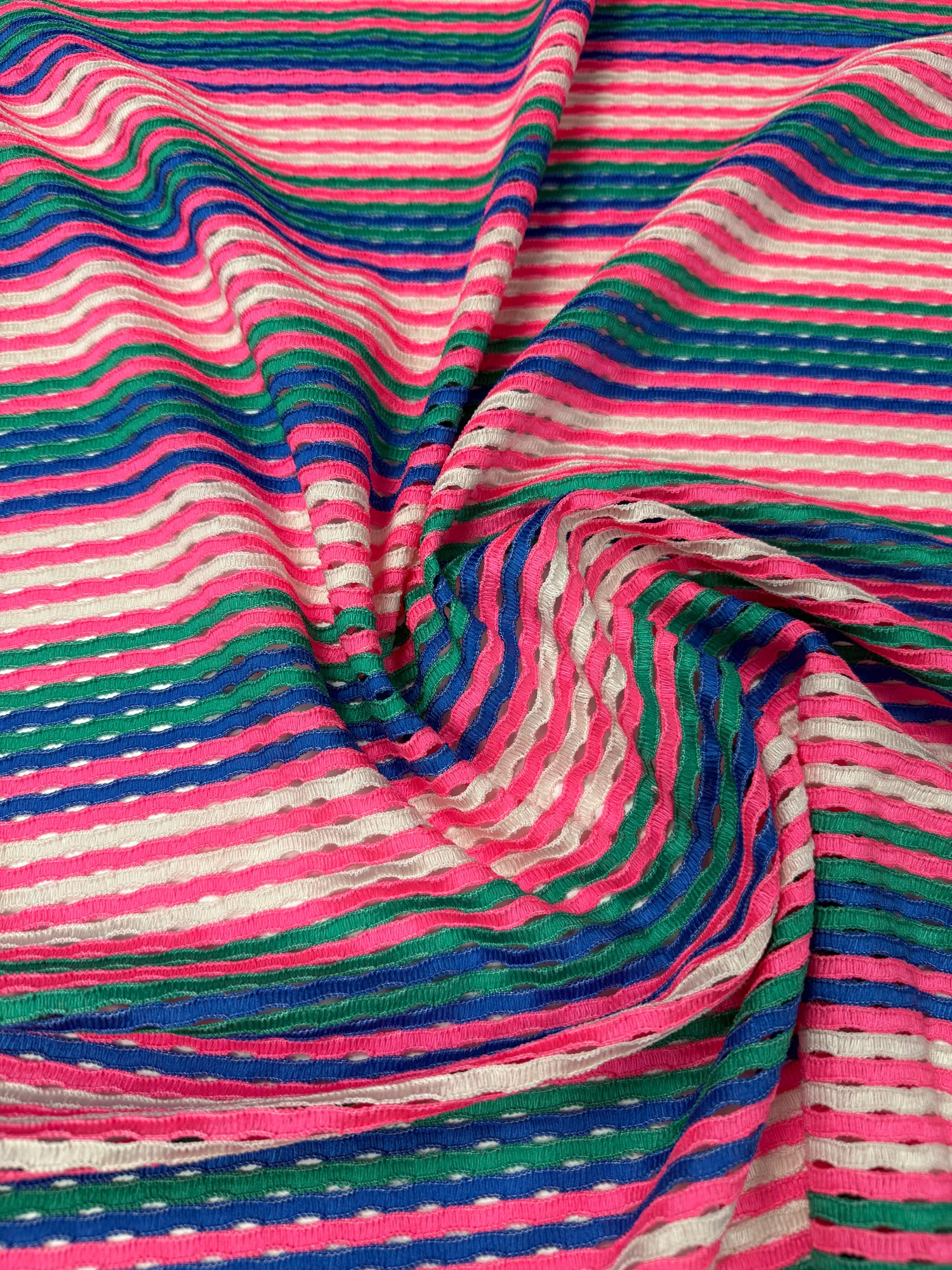 Multicolor Stripe Mesh Knit Fabric by the Yard