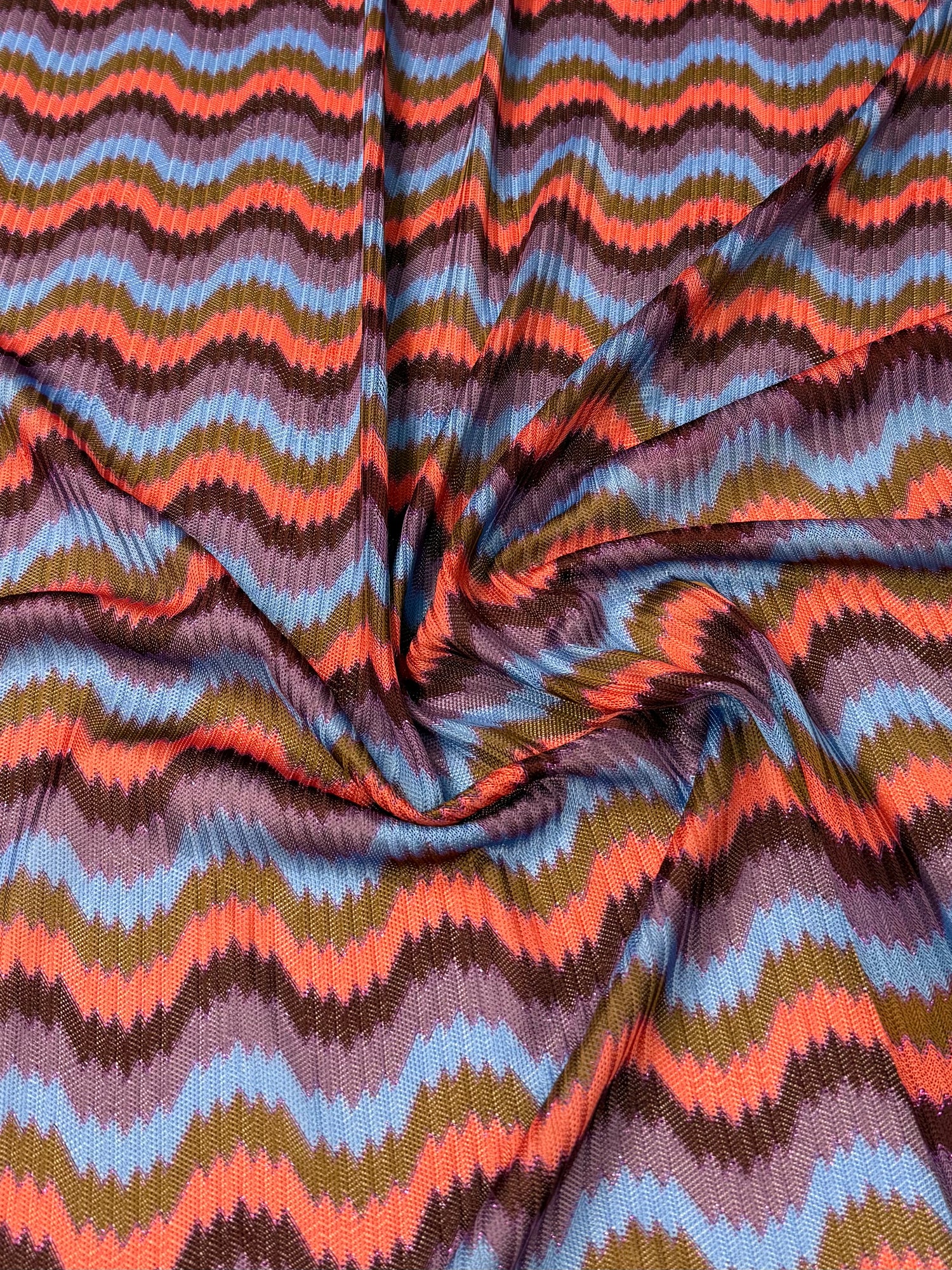 Multicolor Wave Mesh Knit Fabric by the Yard