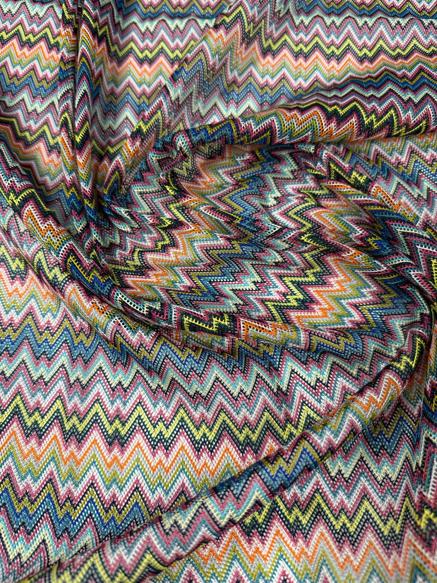 Multicolor Zigzag Mesh Knit Fabric by the Yard