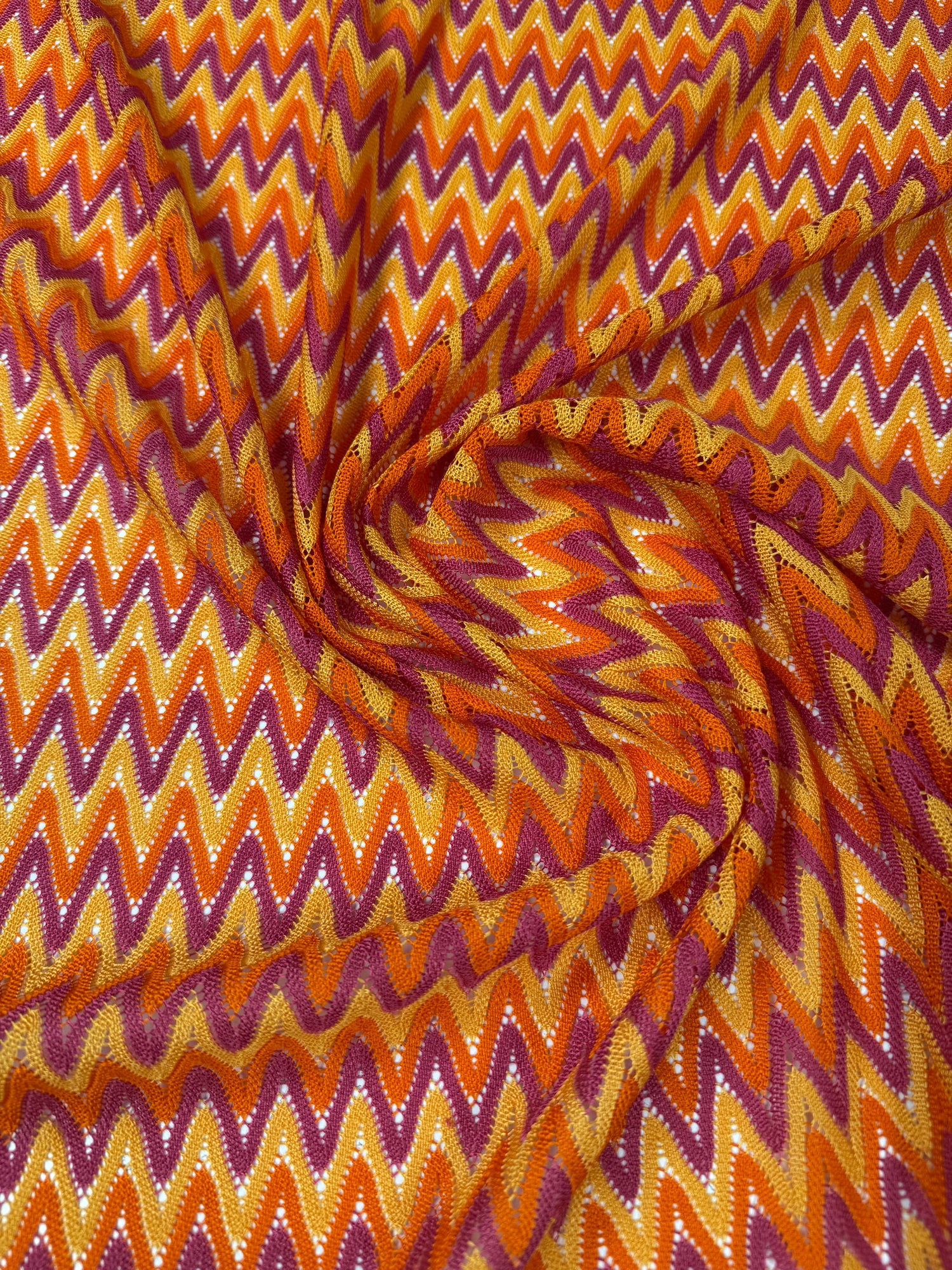 Orange Zigzag Mesh Knit Fabric by the Yard