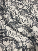 Yunan Heykel Designi upholstery fabric with intricate classical statues pattern in black and white for elegant home décor