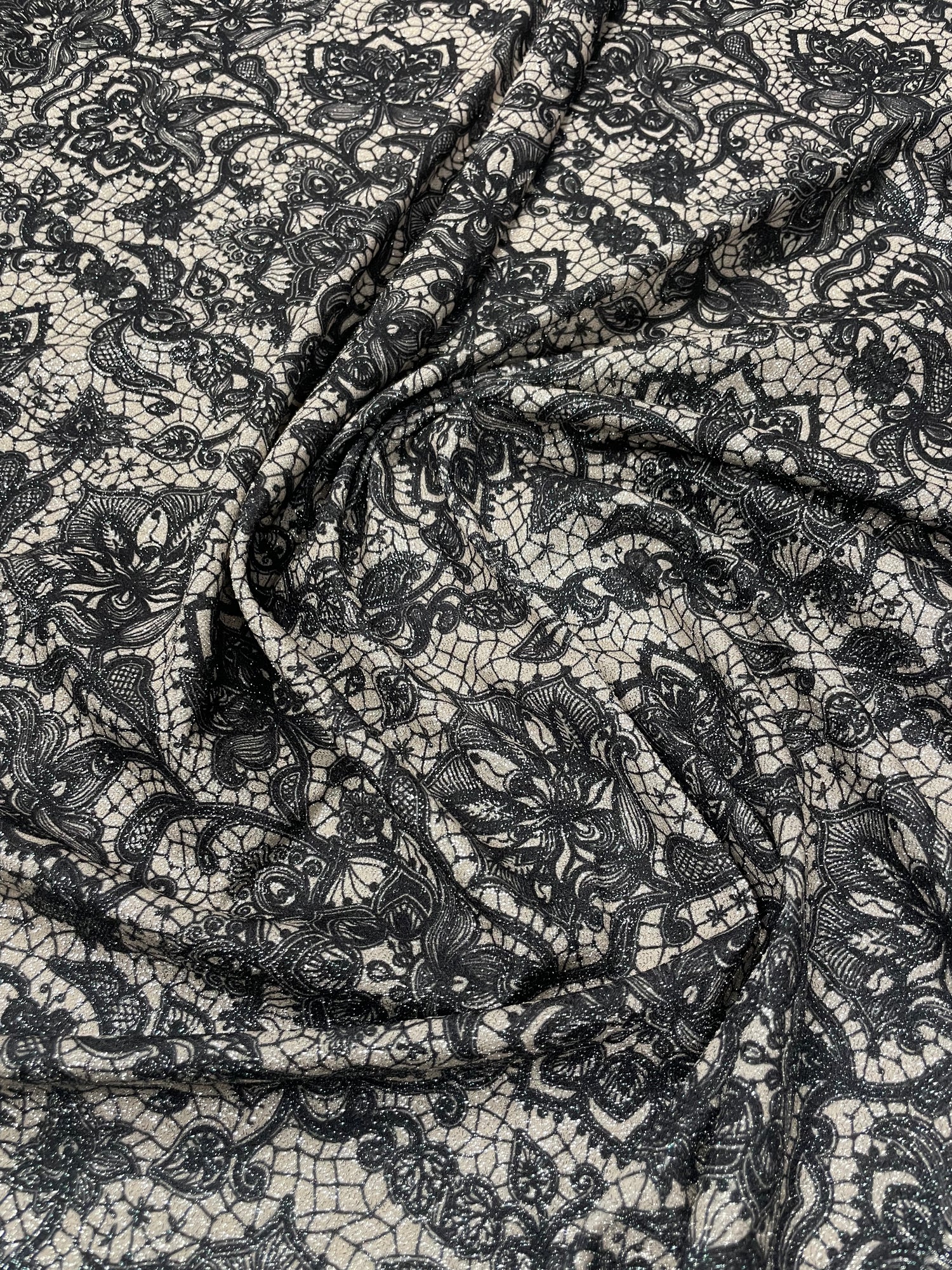 Black Metallic Floral Lace Lurex Fabric by the Yard