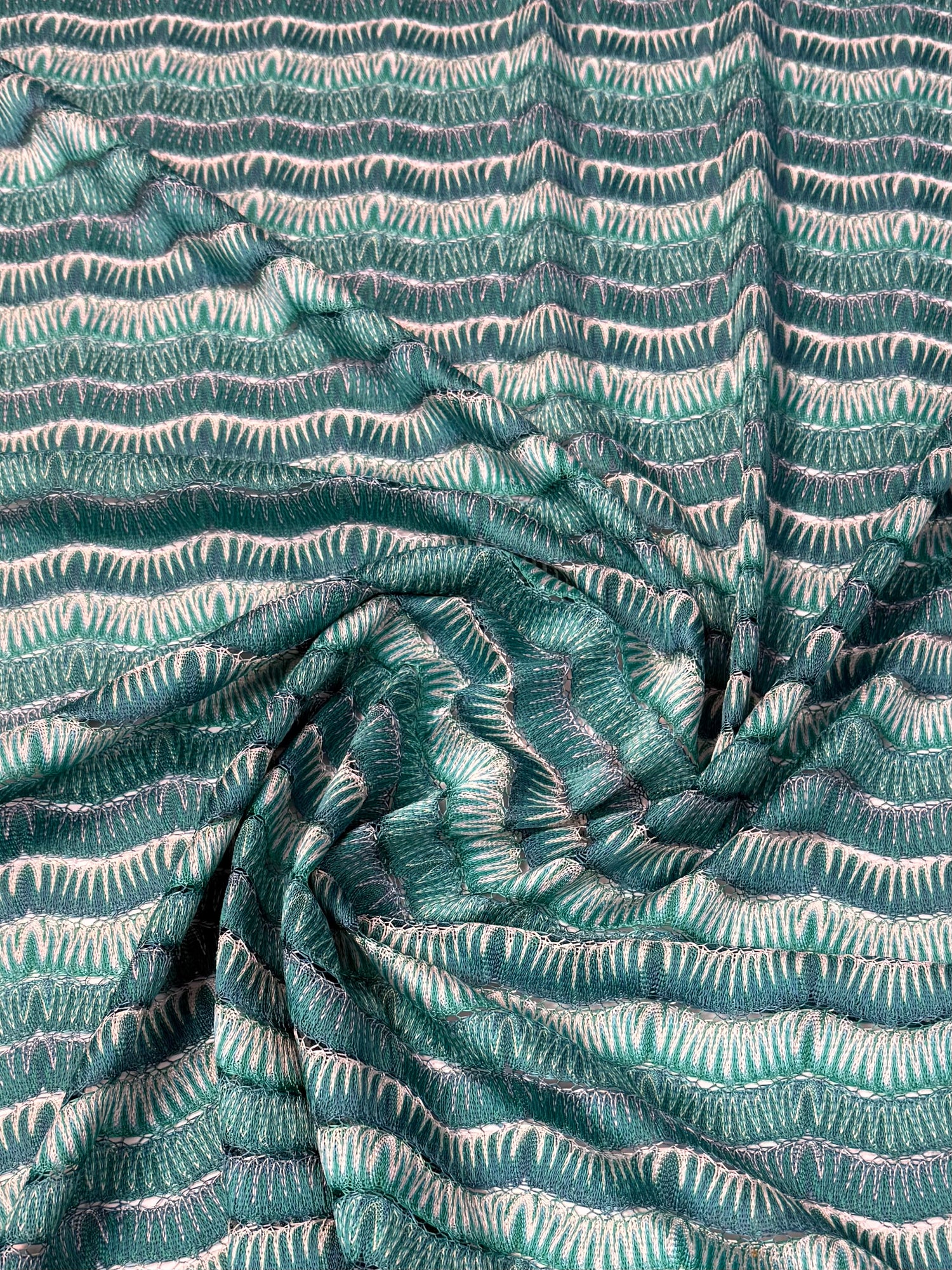 Teal Wave Pattern Mesh Fabric by the Yard