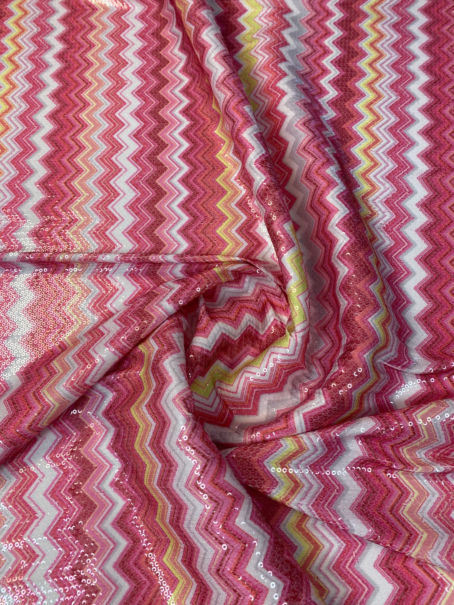Multicolor Zigzag Pattern Sequin Fabric by the Yard
