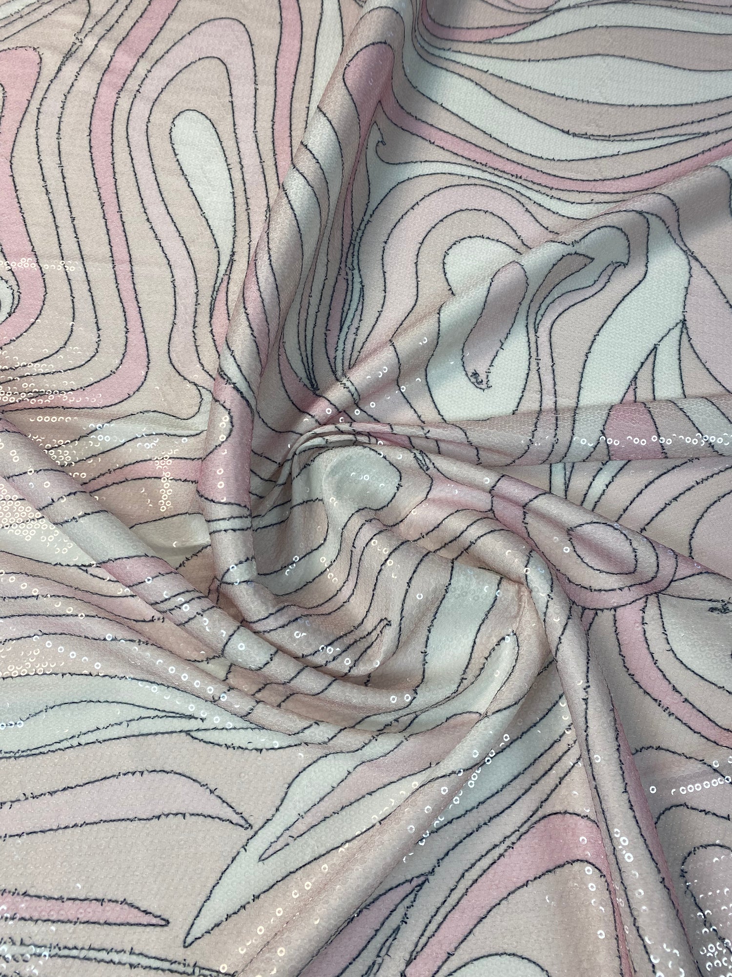 Pastel Marble Swirl Sequin Fabric by the Yard