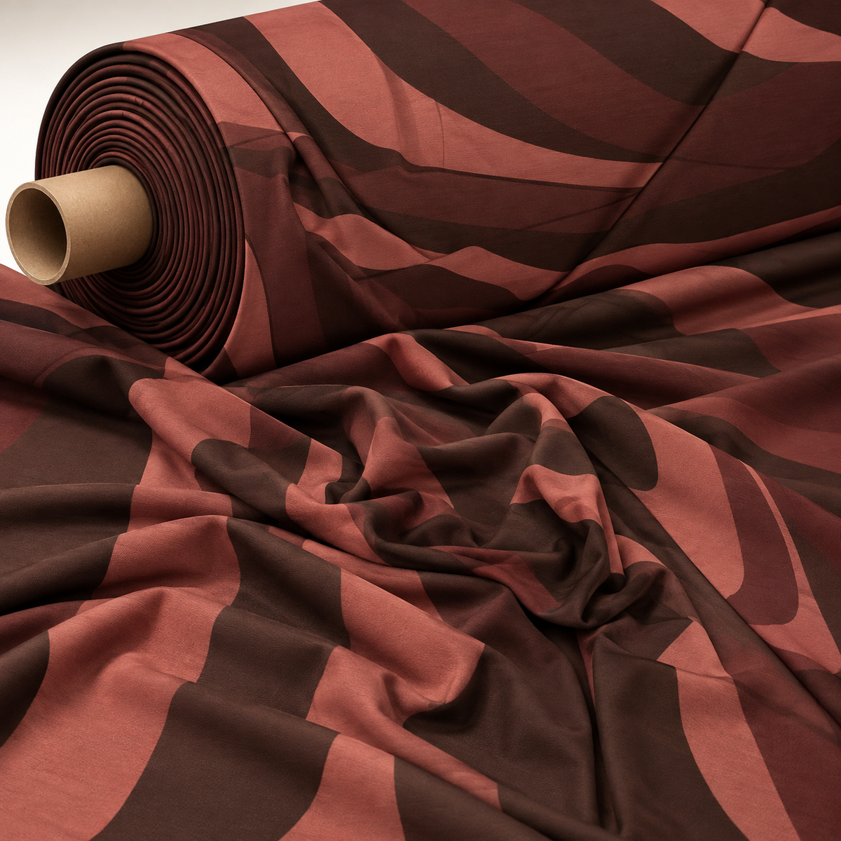 Burgundy Abstract Paisley Viscose Stretch Fabric By the Yard