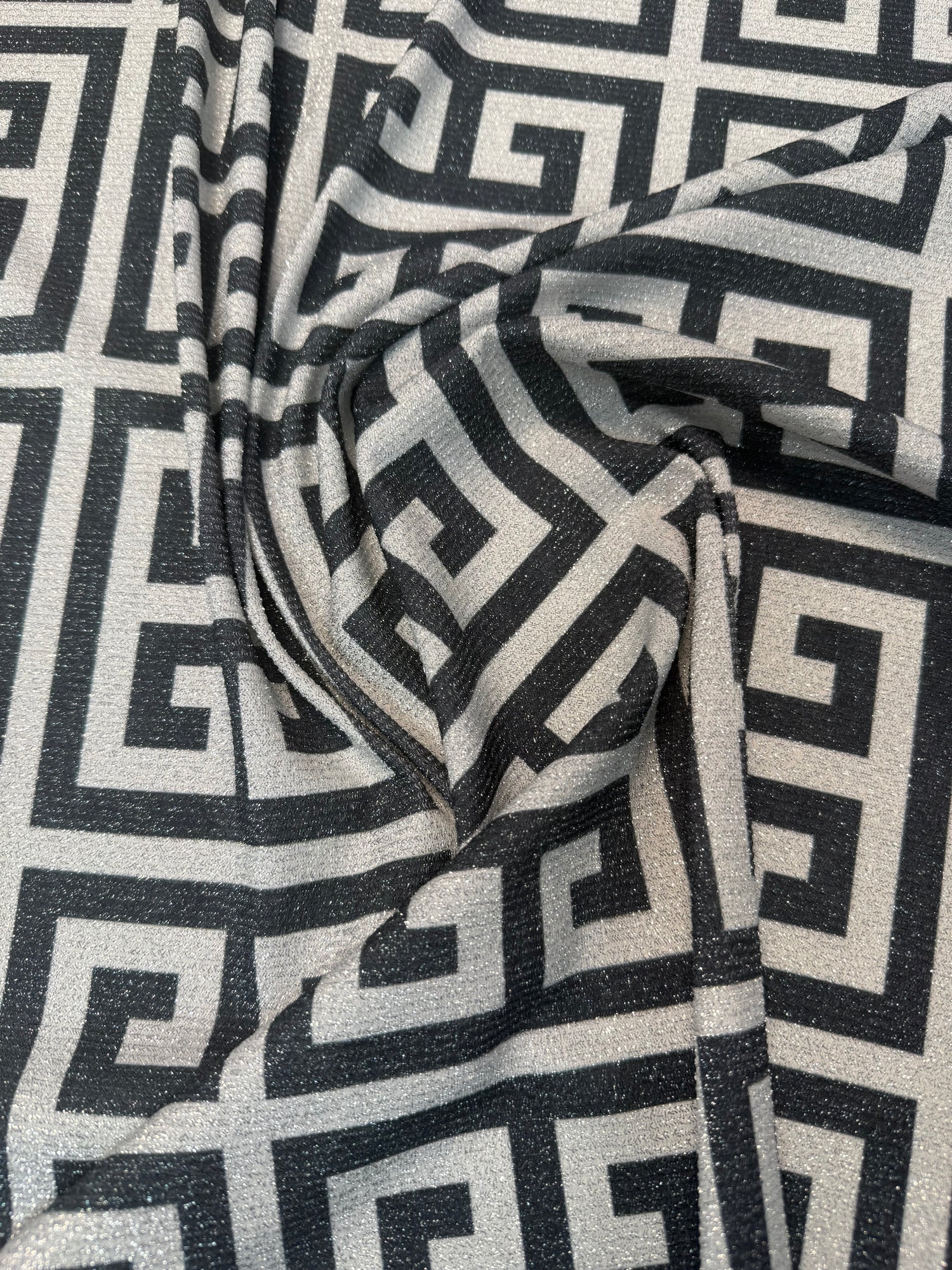 Black & Silver Greek Key Lurex Fabric by the Yard