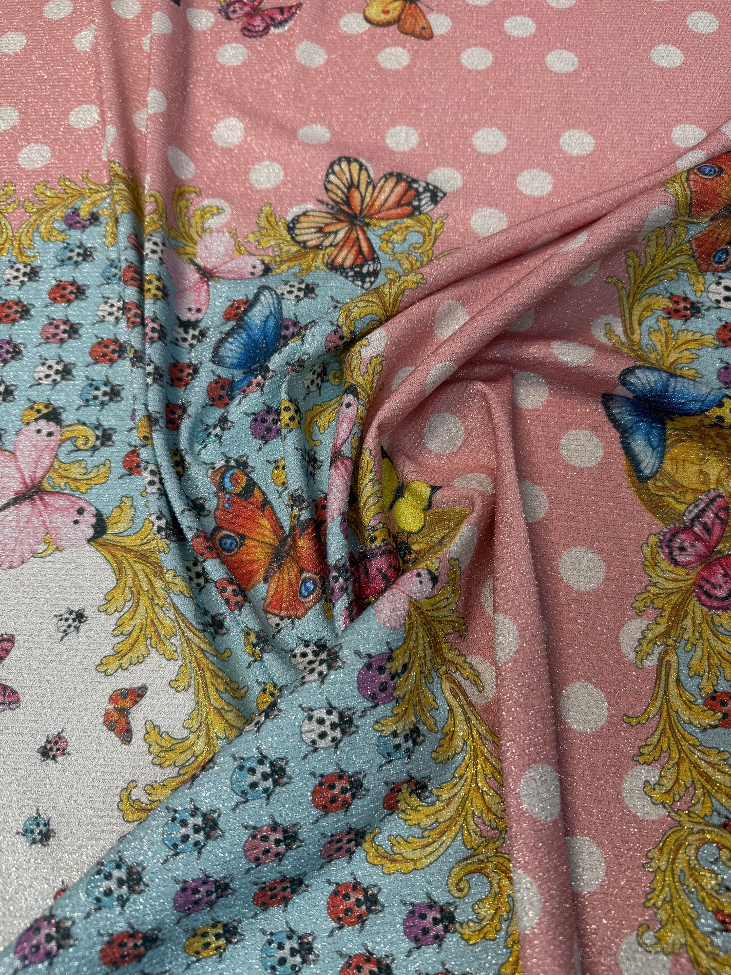 Pink Vintage Floral Frame Lurex Fabric by the Yard