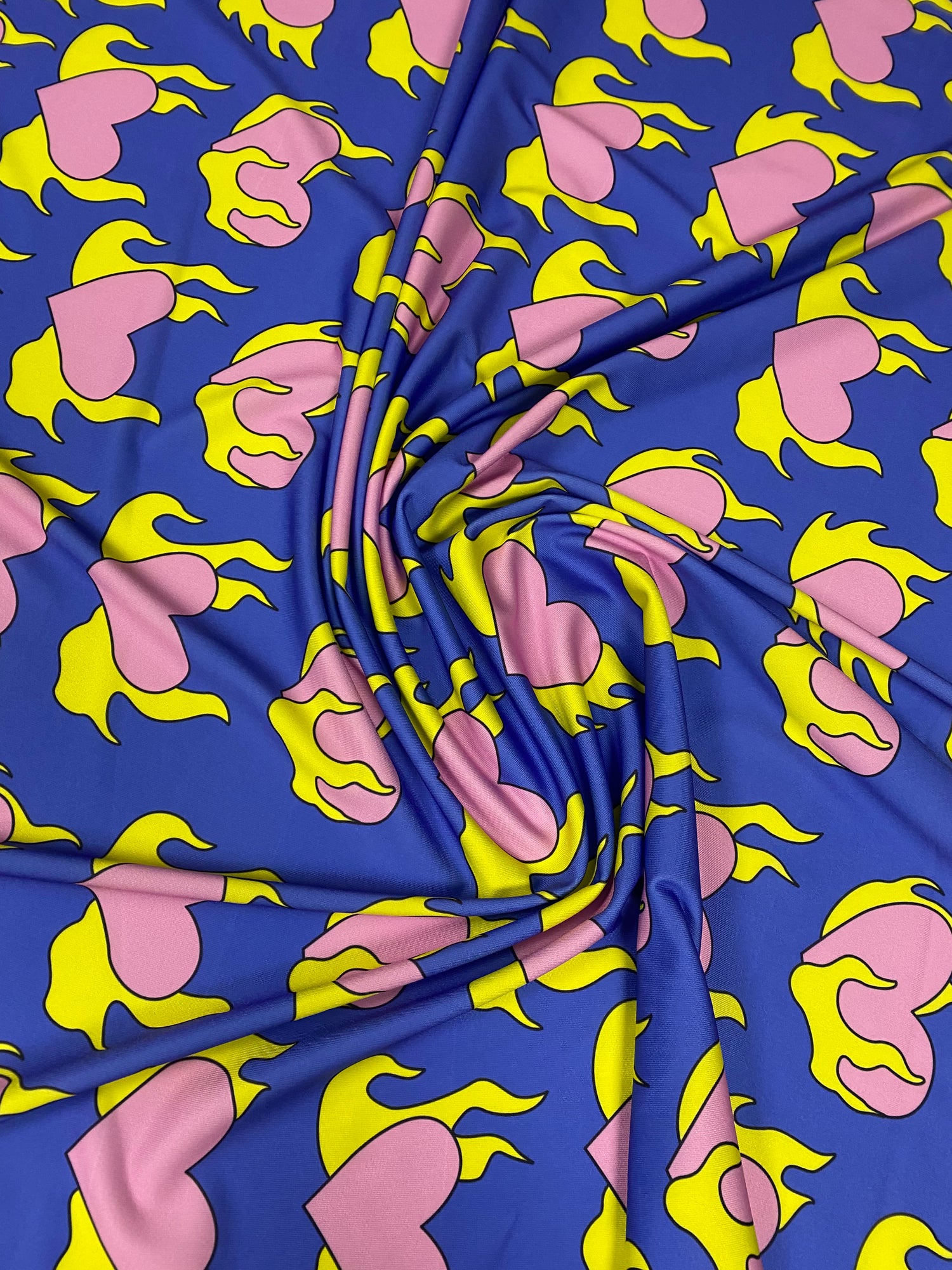 Pink Heart  Yellow Flames Fabric by the Yard