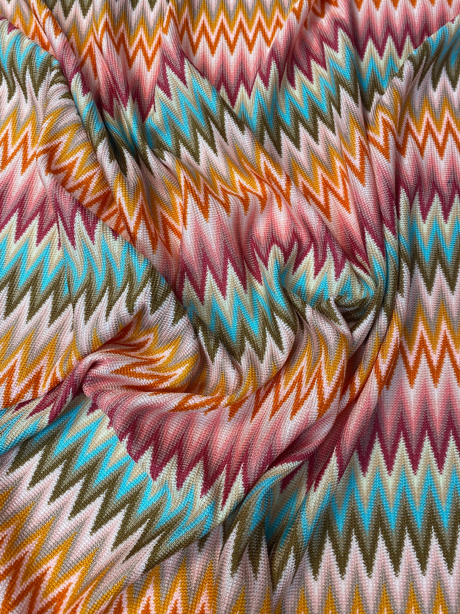 Multicolor Zigzag Knit Mesh Fabric by the Yard