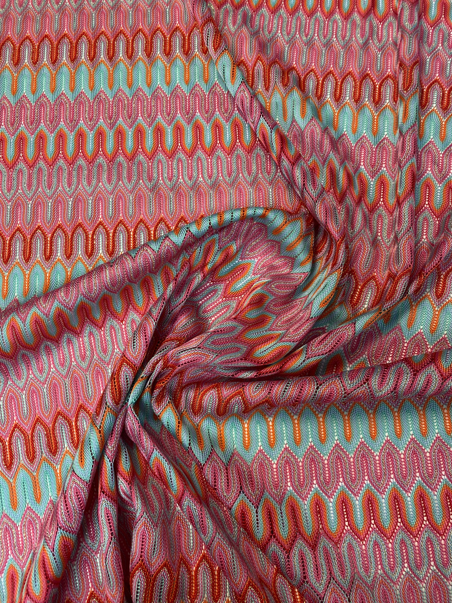 Coral Abstract Zigzag Knit Fabric by the Yard