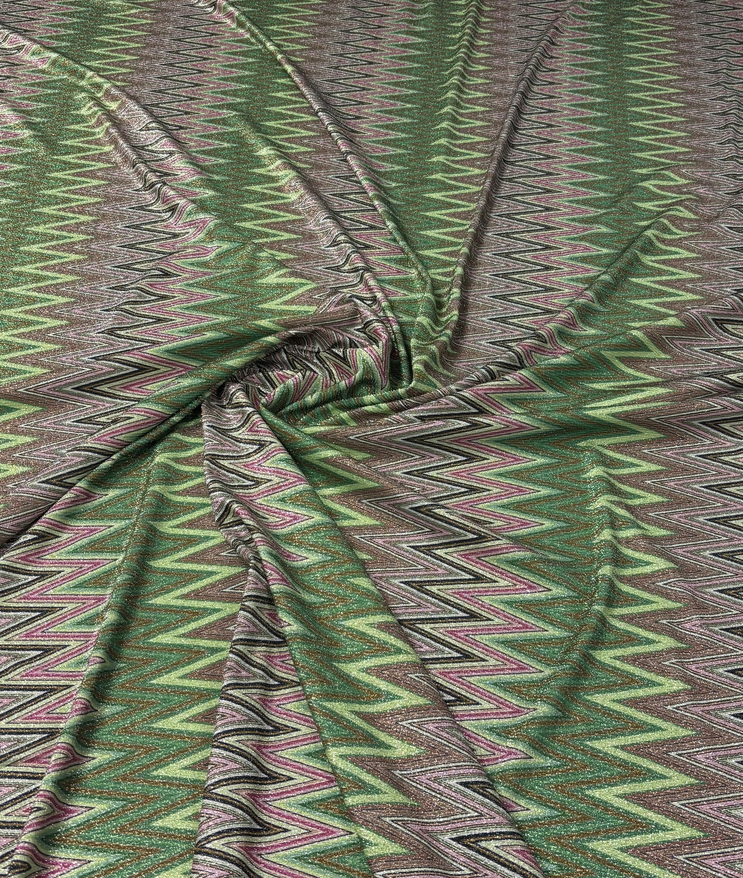 Green Zigzag Lurex Knit Fabric by the Yard