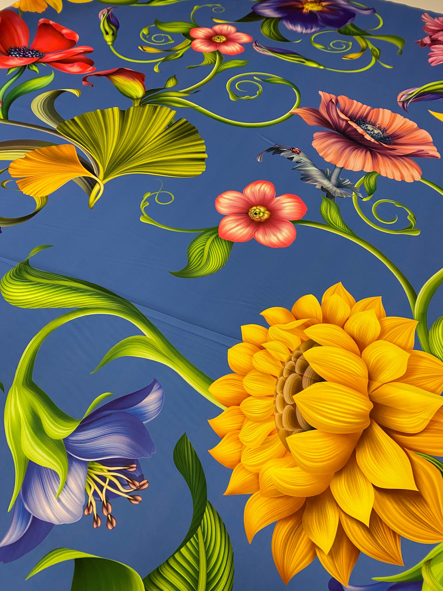 Vibrant Floral Crepe Fabric by the Yard – Blue Sunflower
