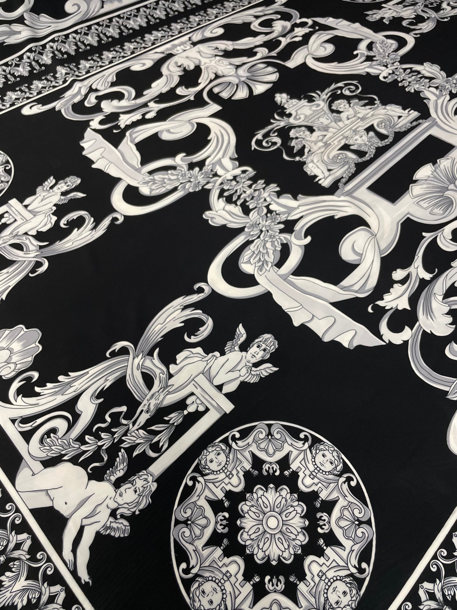 Black & White Baroque Crepe Fabric by the Yard – Elegant