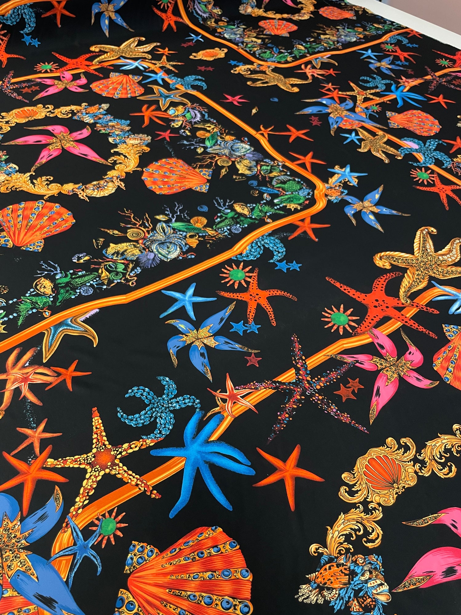 Starfish & Seashell Crepe Fabric by the Yard – Vibrant