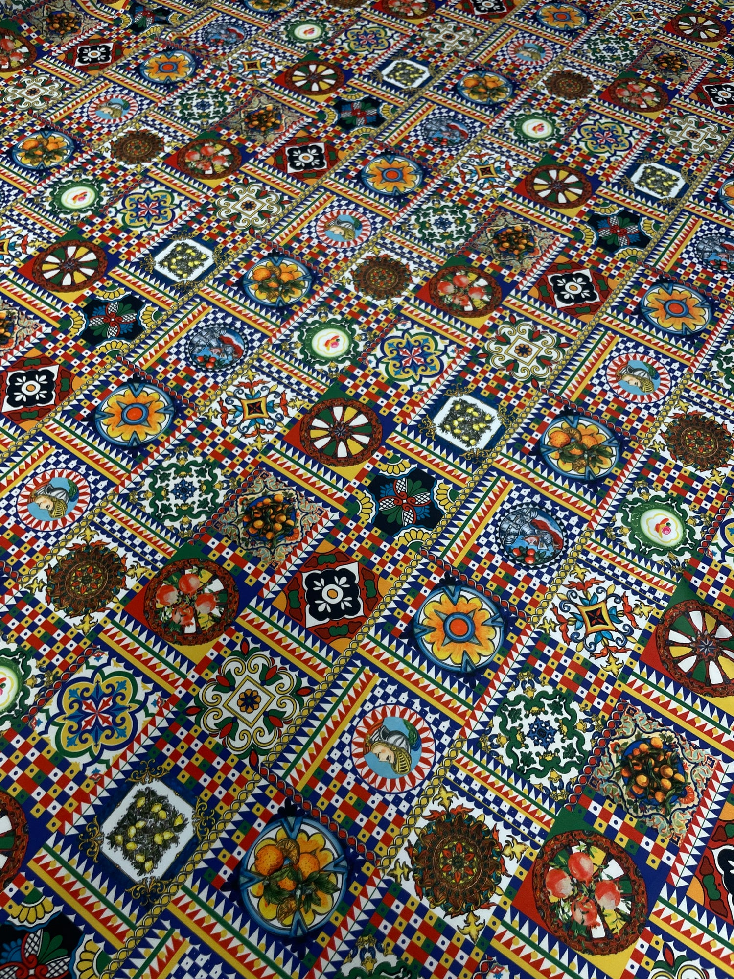 Multicolor Mosaic Tile Crepe Fabric by the Yard – Vibrant