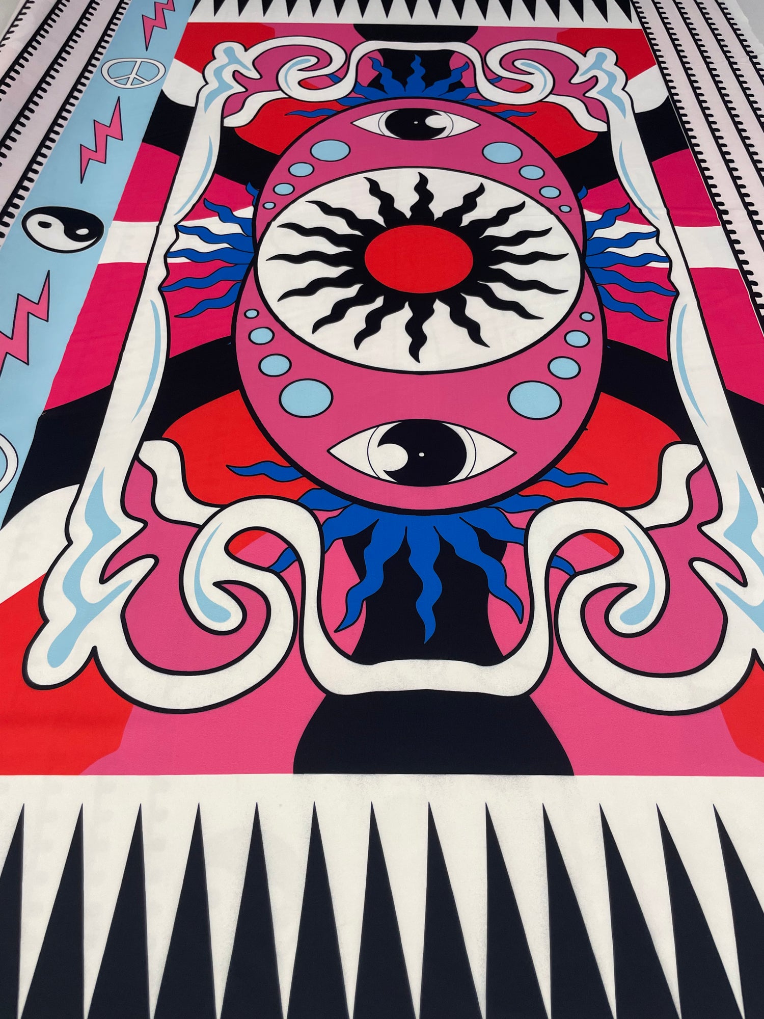 Psychedelic Eye & Sun Print Crepe Fabric by the Yard – Boho Sewing