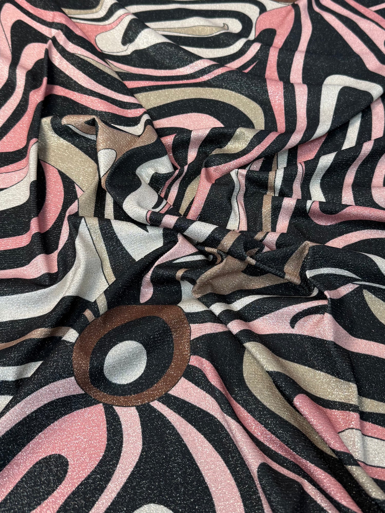Pink Retro Abstract Pattern Lurex Fabric by the Yard