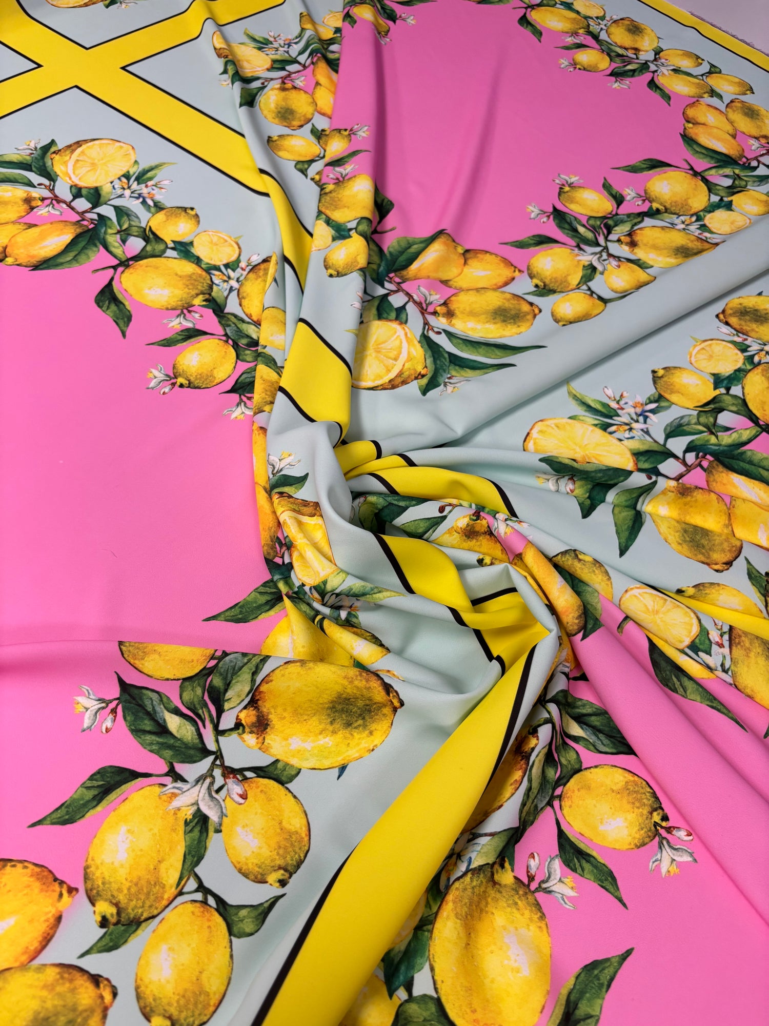 Pink Lemon Print Crepe Fabric by the Yard – Mediterranean Summer