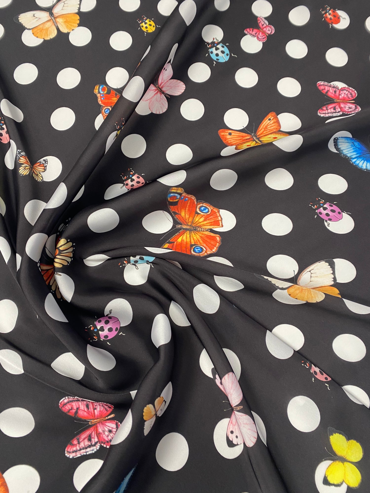 Polka Dot Butterfly Satin Fabric by the Yard
