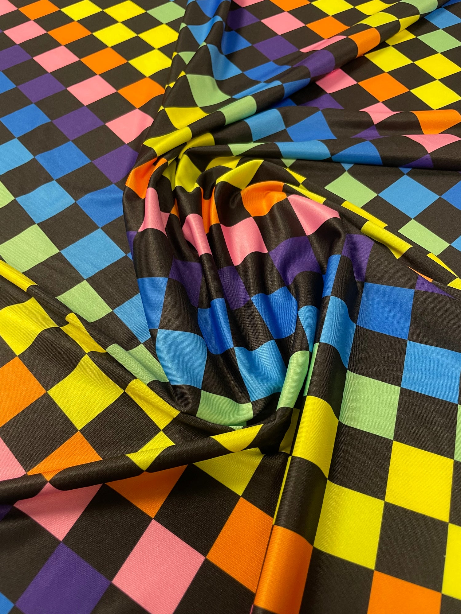 Multicolor Checkered Lycra Stretch Fabric by the Yard