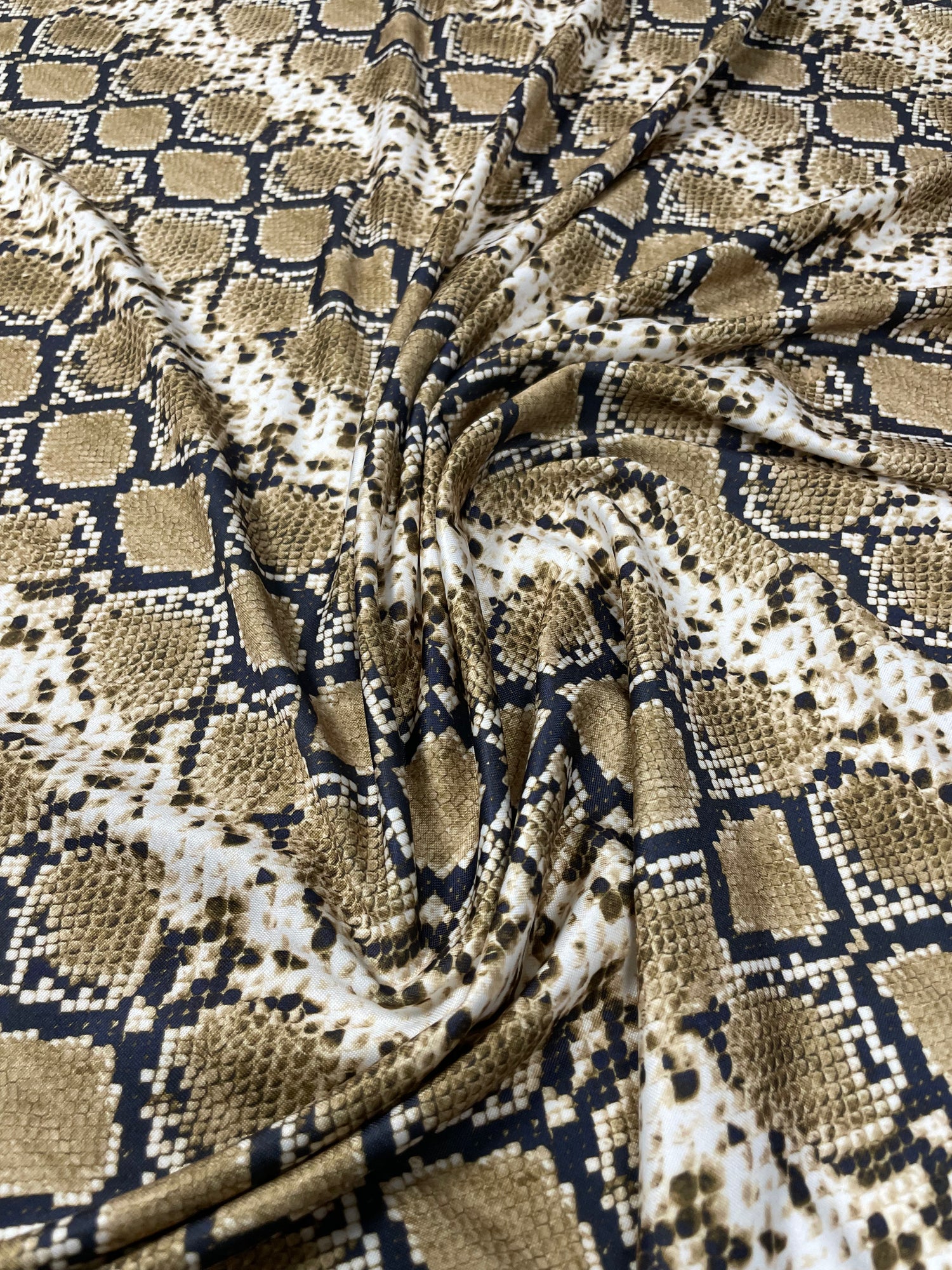 Snake Print Lycra Stretch Fabric in Brown Beige by the Yard