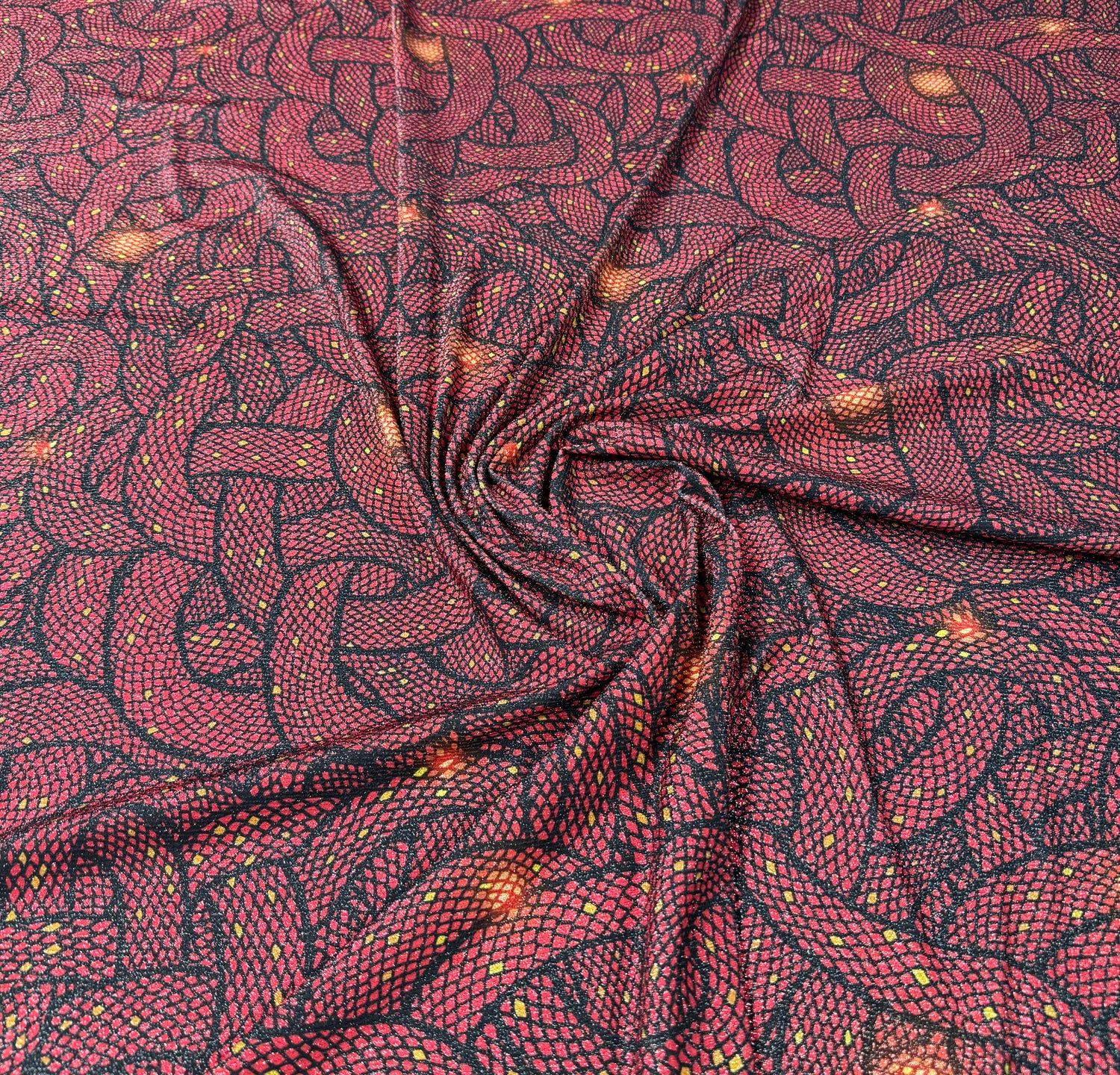 Red Black Textured Lurex Fabric by the Yard