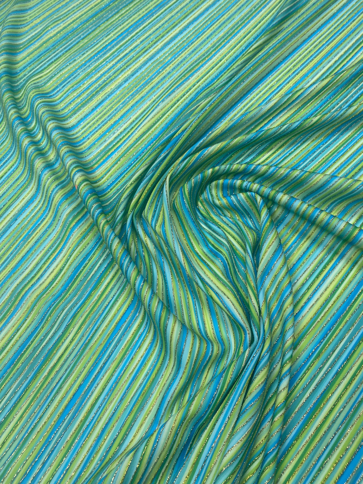 Blue Green Striped Shimmer Ottoman Fabric by the Yard