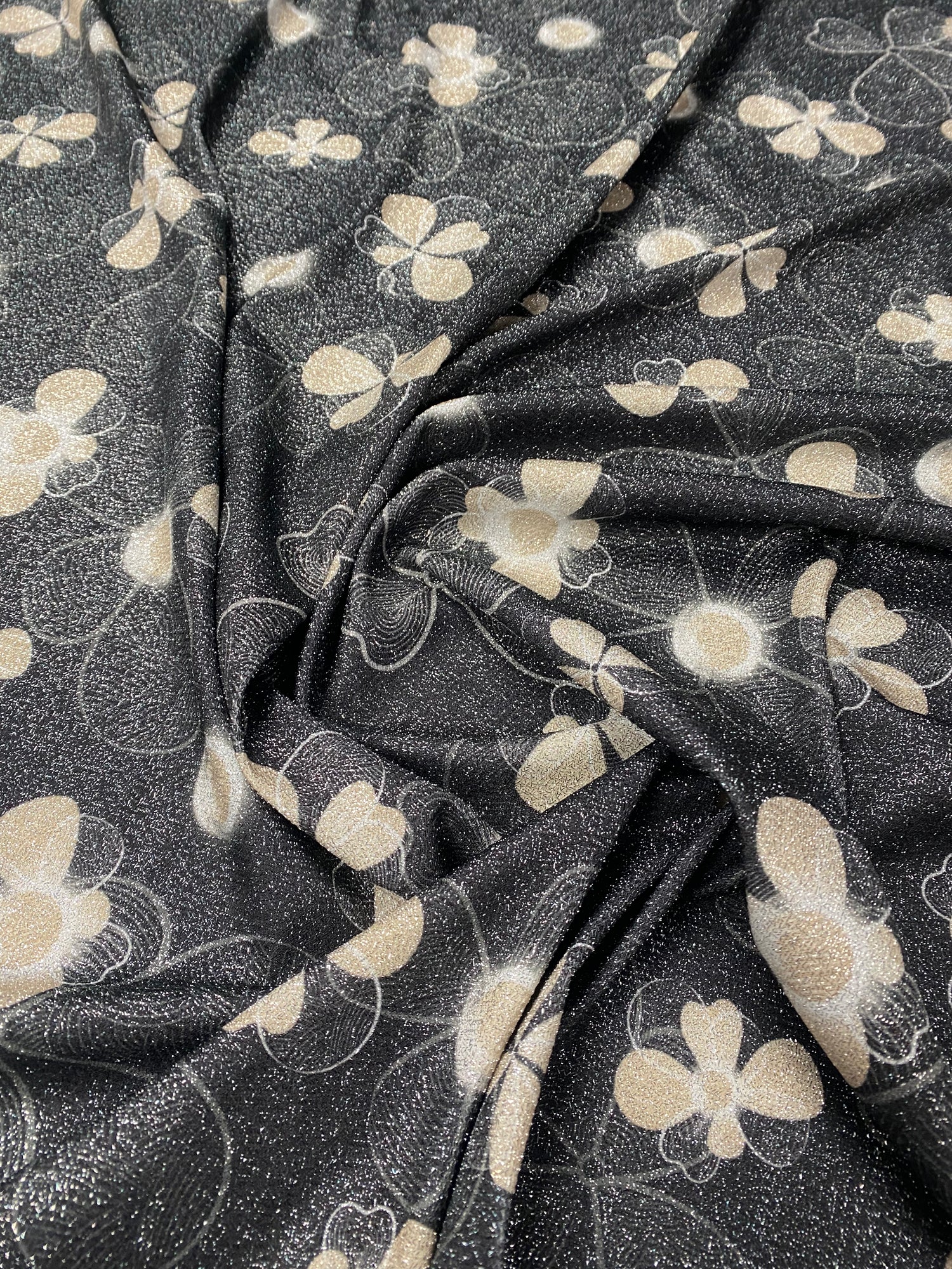 Black White Floral Lurex Fabric by the Yard