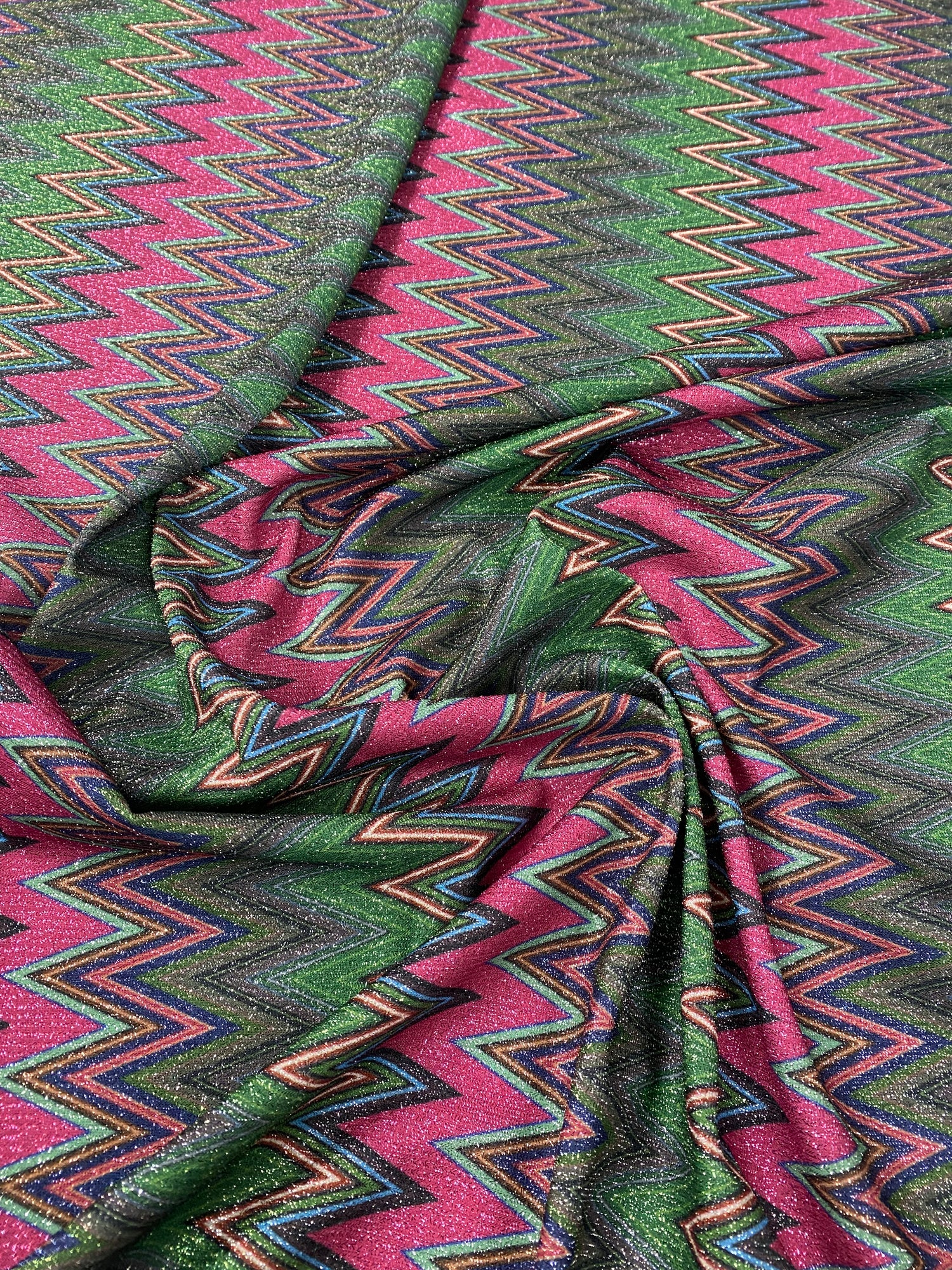 Pink Zigzag Knit Lurex Fabric by the Yard