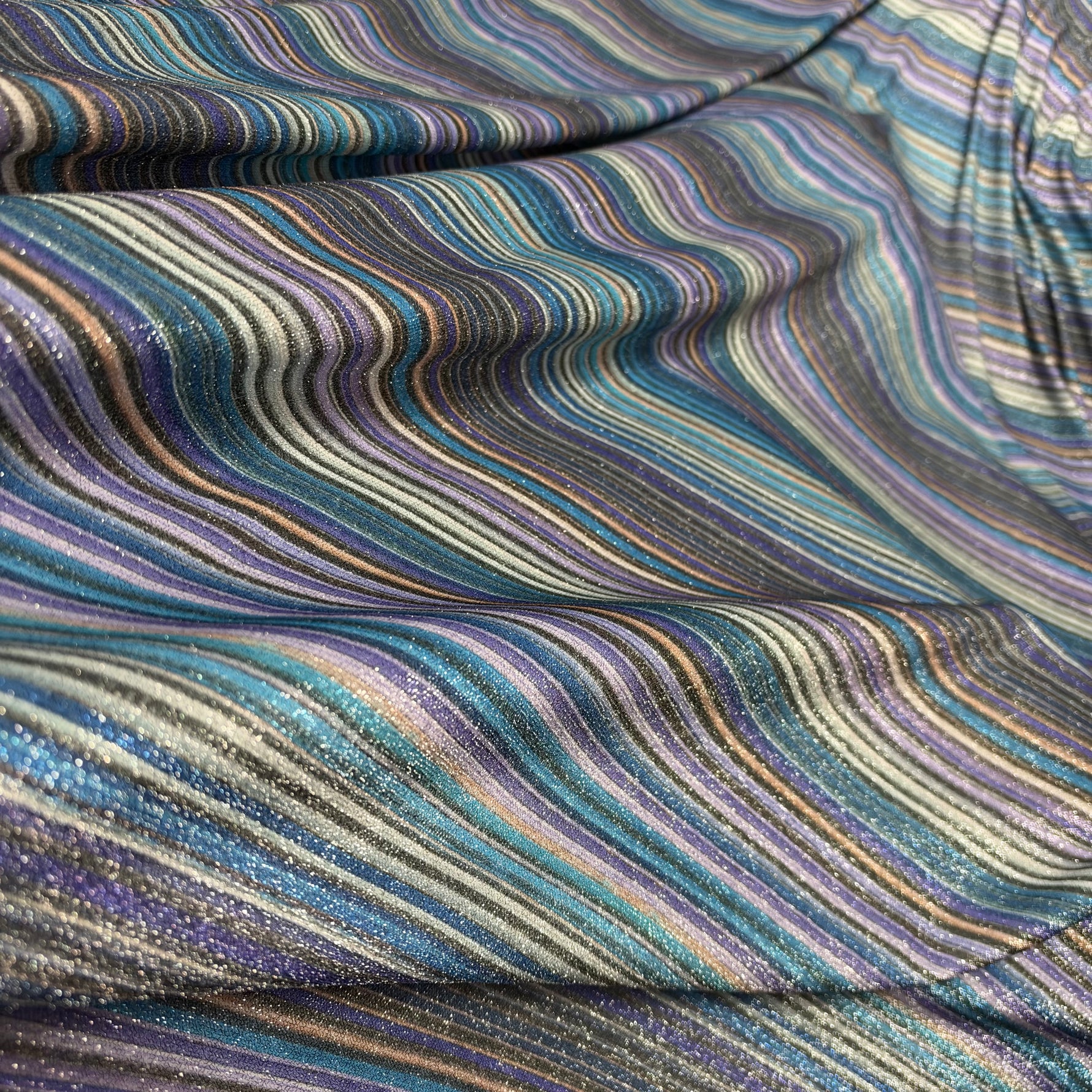 Purple & Teal Multi Stripe Lurex Fabric by the Metre - Whotex Fabrics London