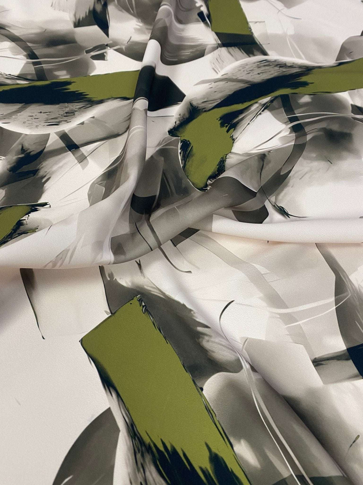 Abstract Artistic Brushstroke Fabric with contemporary green and black brushstroke design on fabric sold by the yard and 150cm width