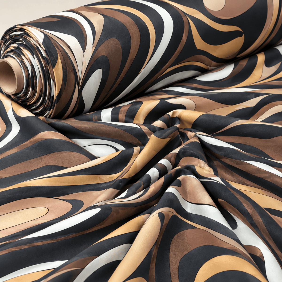 Abstract Earth Tone Swirl Fabric by the Metre - Whotex Fabrics London