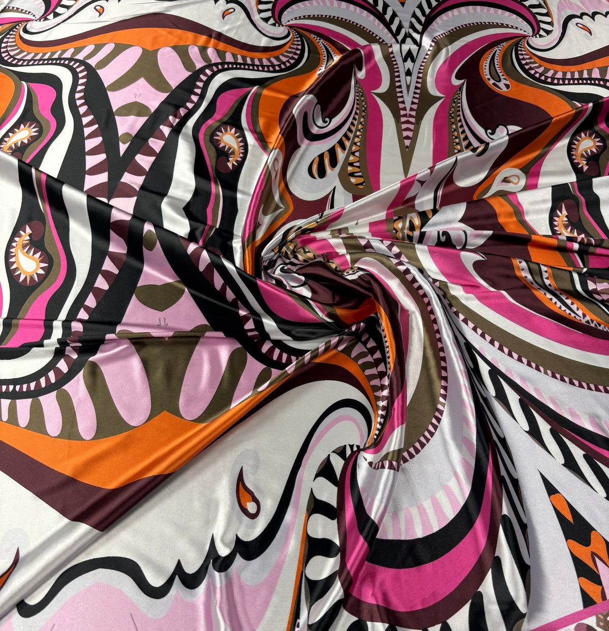 Abstract Print Lycra Satin Fabric by the Metre - Whotex Fabrics London